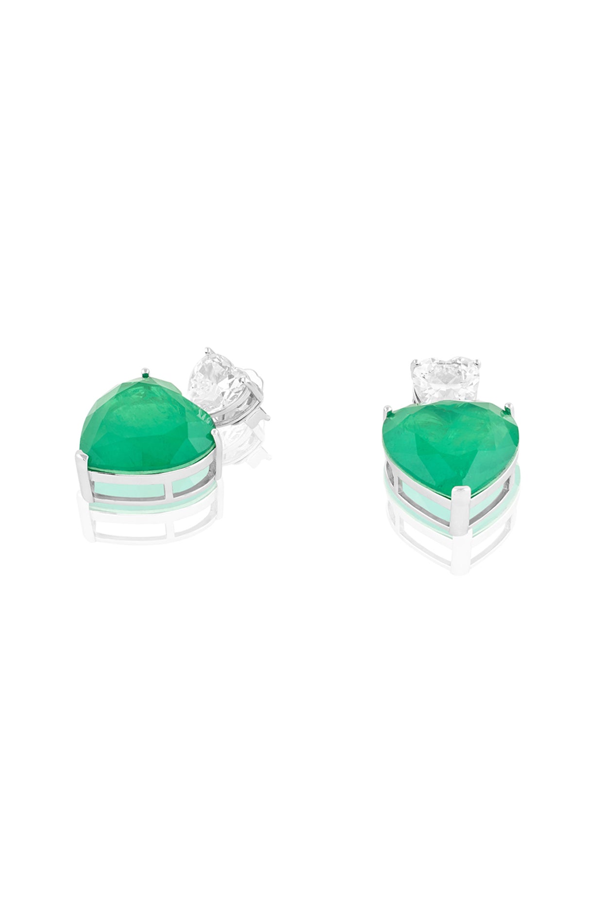 Emerald Heart Elegance Earrings In Rhodium Plating