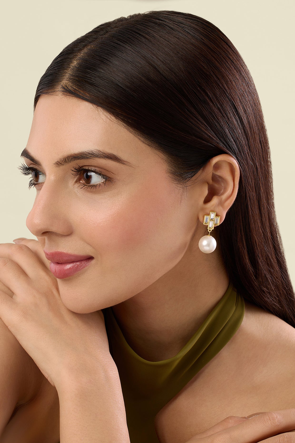 Prism Mirror Pearl Drop Earring 18Kt Gold Plated