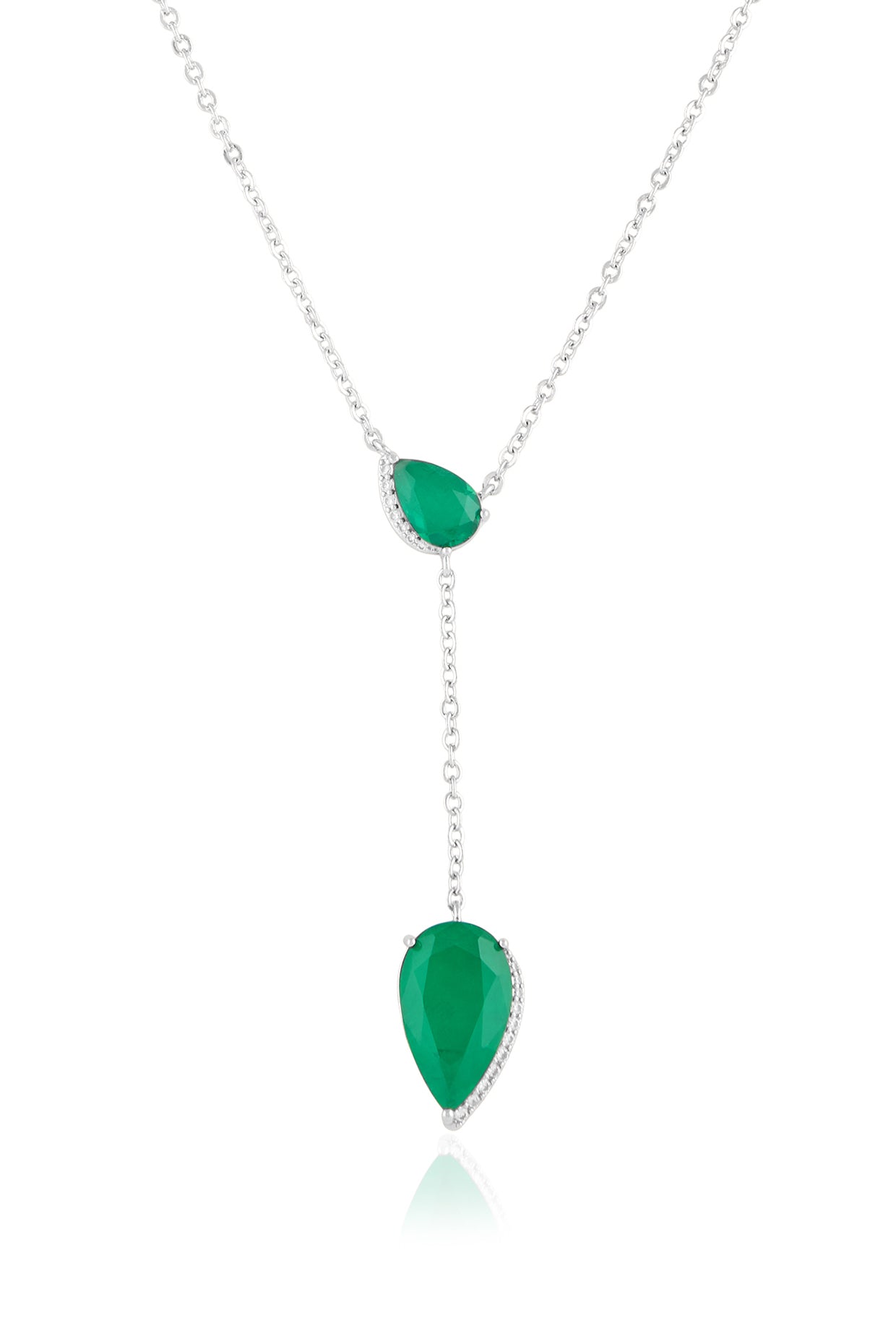 Lillian Emerald Y Necklace In Rhodium Plated