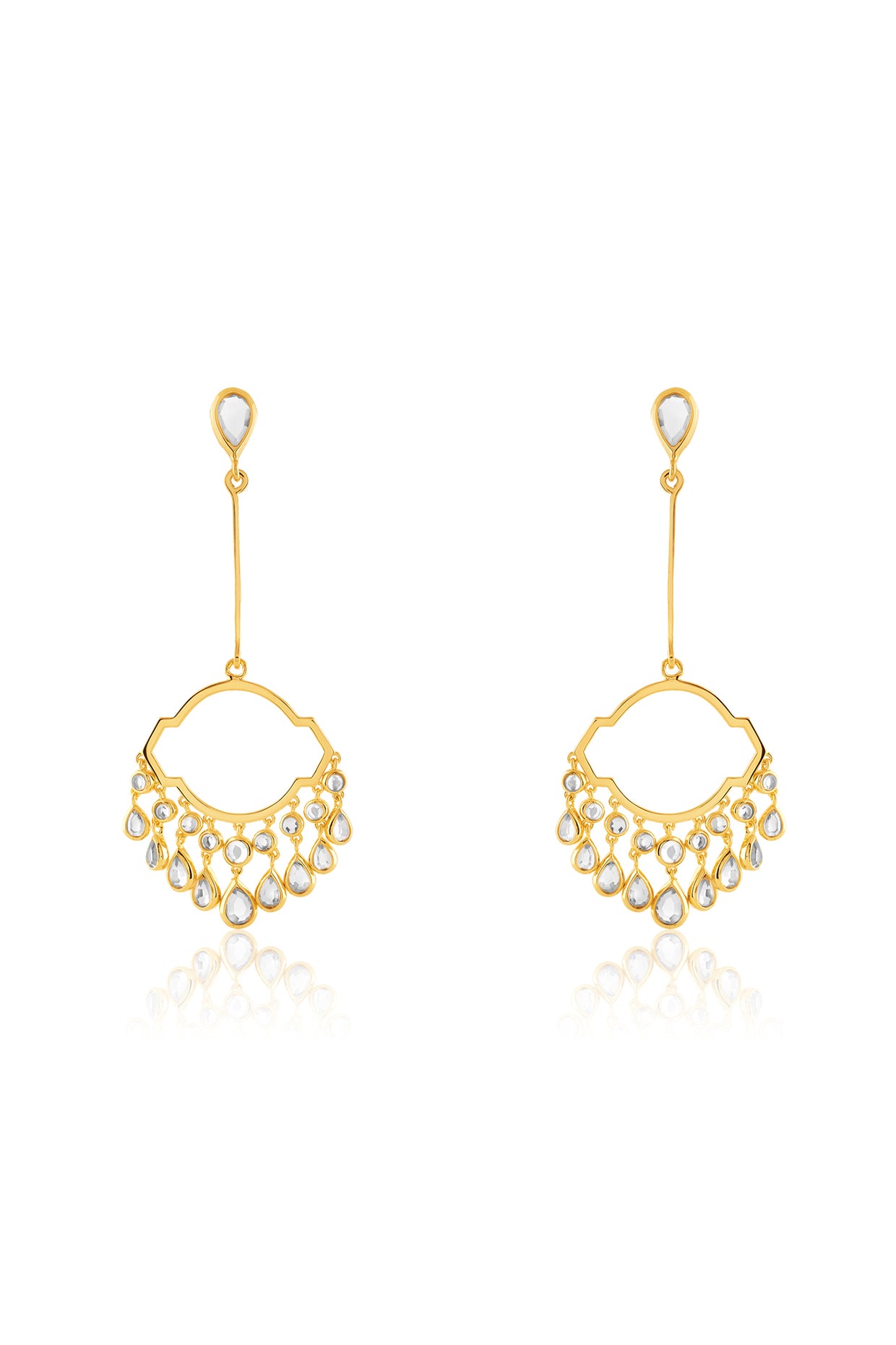 Decadence Decoded Mirror Long Chandelier Earrings In Gold 18Kt Gold Plated