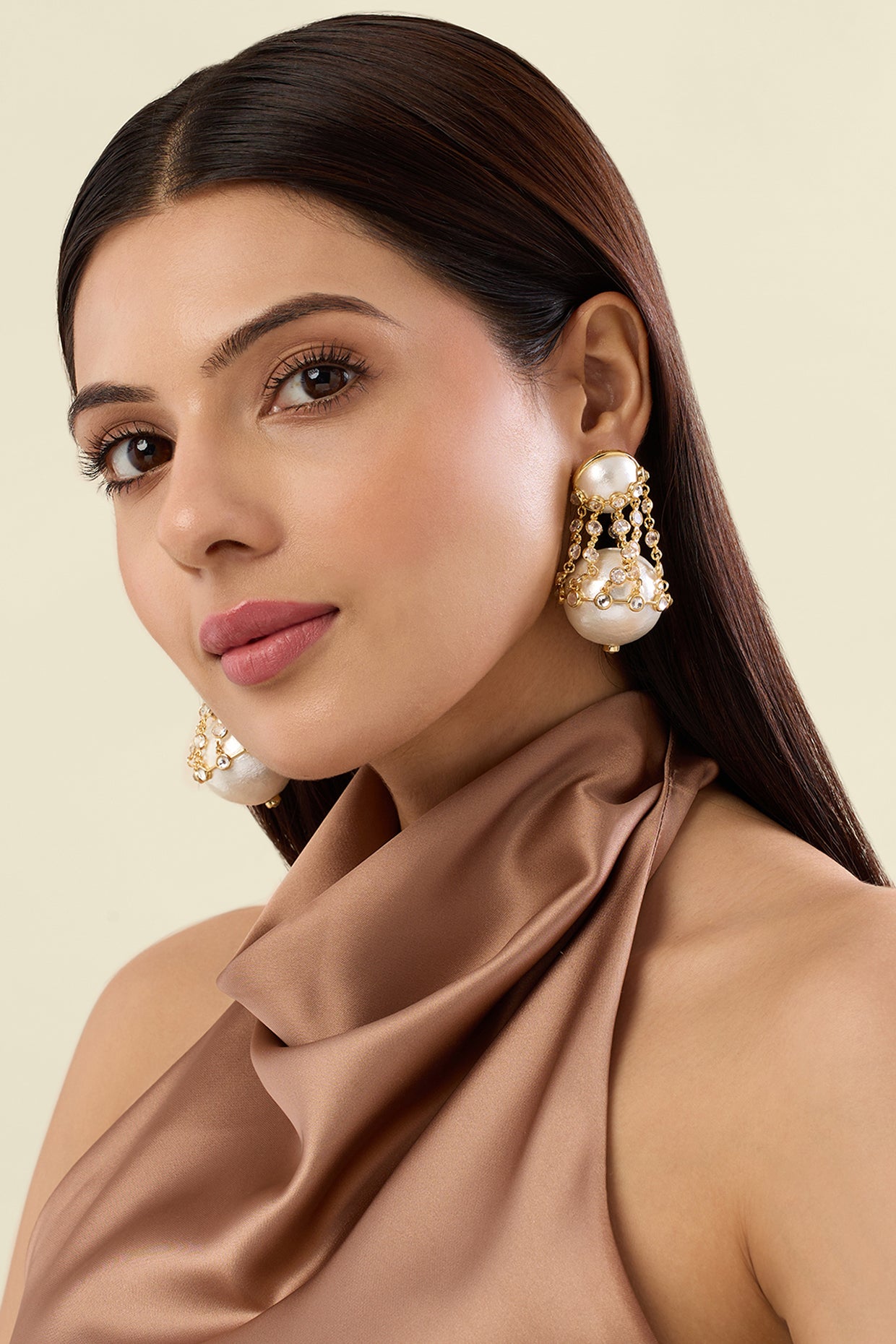 Limelight Pearl & Chain Libra Earrings 18Kt Gold Plated