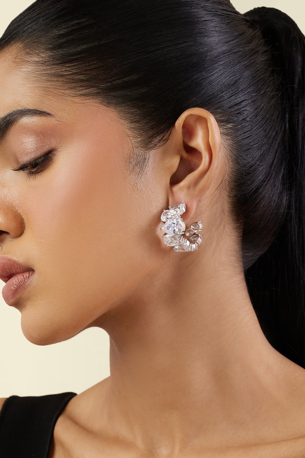 Luxe Glow Statement Hoops In Rhodium Plating