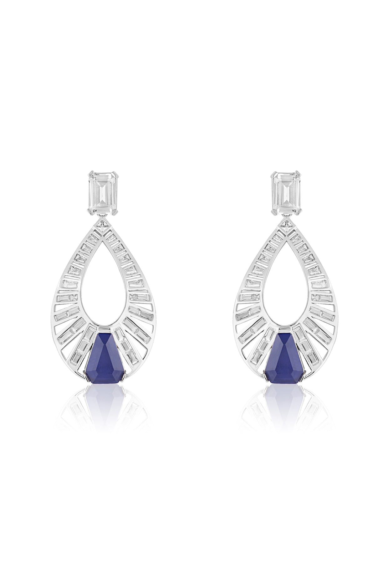 Marquise Sapphire Danglers In Rhodium Plated