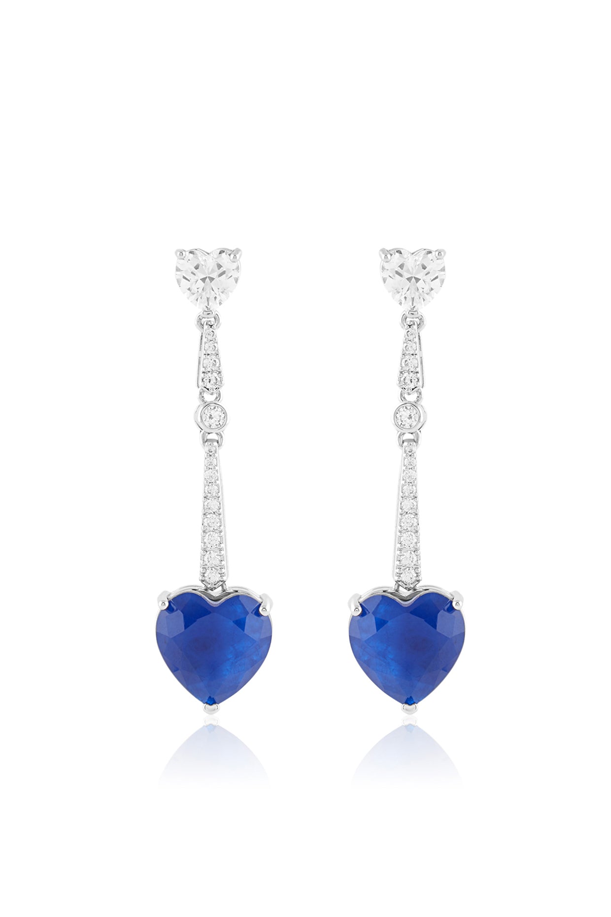 Sapphire Heart Luxe Danglers In Rhodium Plating