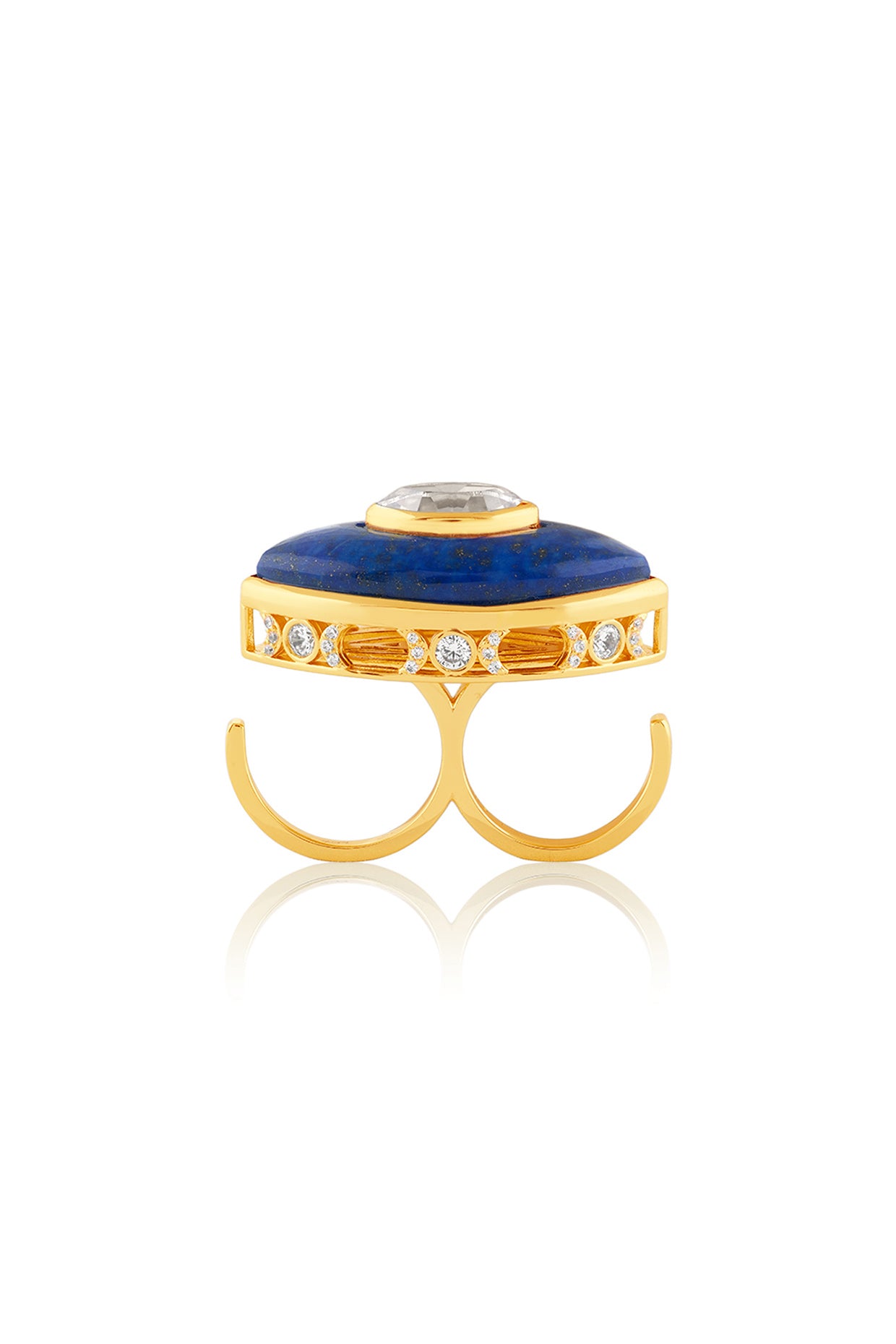 Cosmic Eye Two Finger Ring 18kt Gold Plated