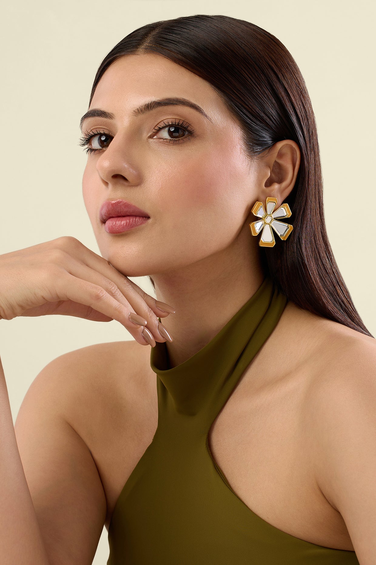 Ayaana Orange Enamel Flower Stud 18Kt Gold Plated