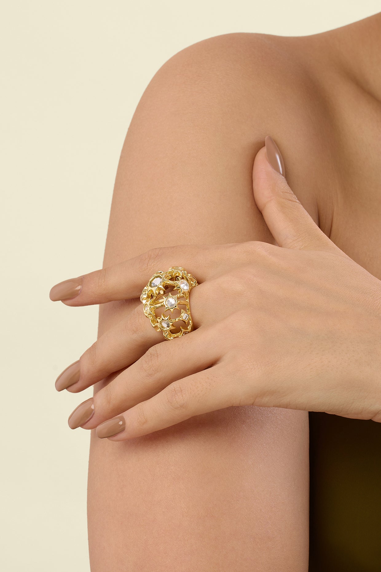 Angel Dust Mirror Long Horizontal Ring 18Kt Gold Plated