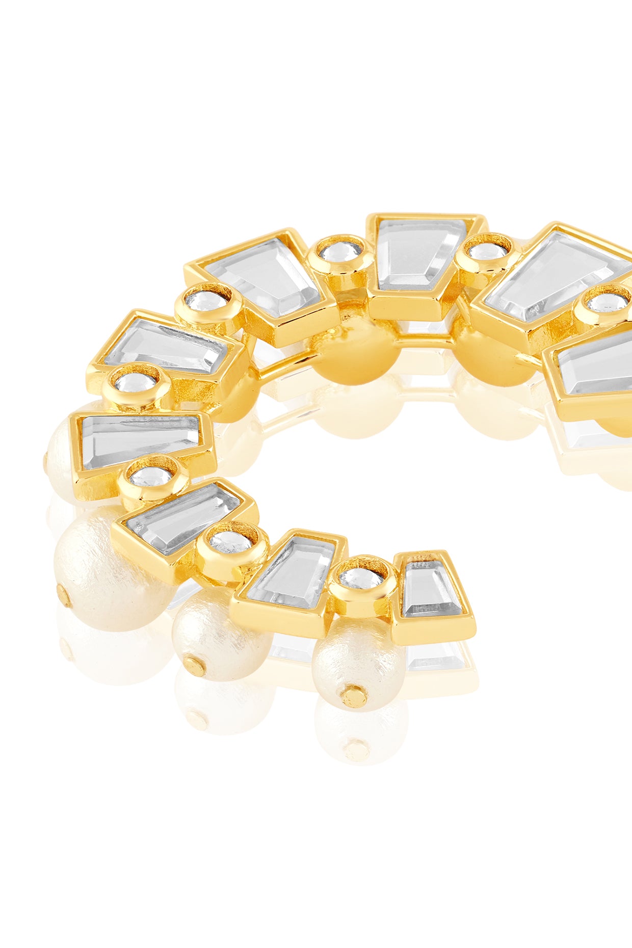 Bombay Deco Mirror And Pearl Hoop Earrings 18Kt Gold Plated