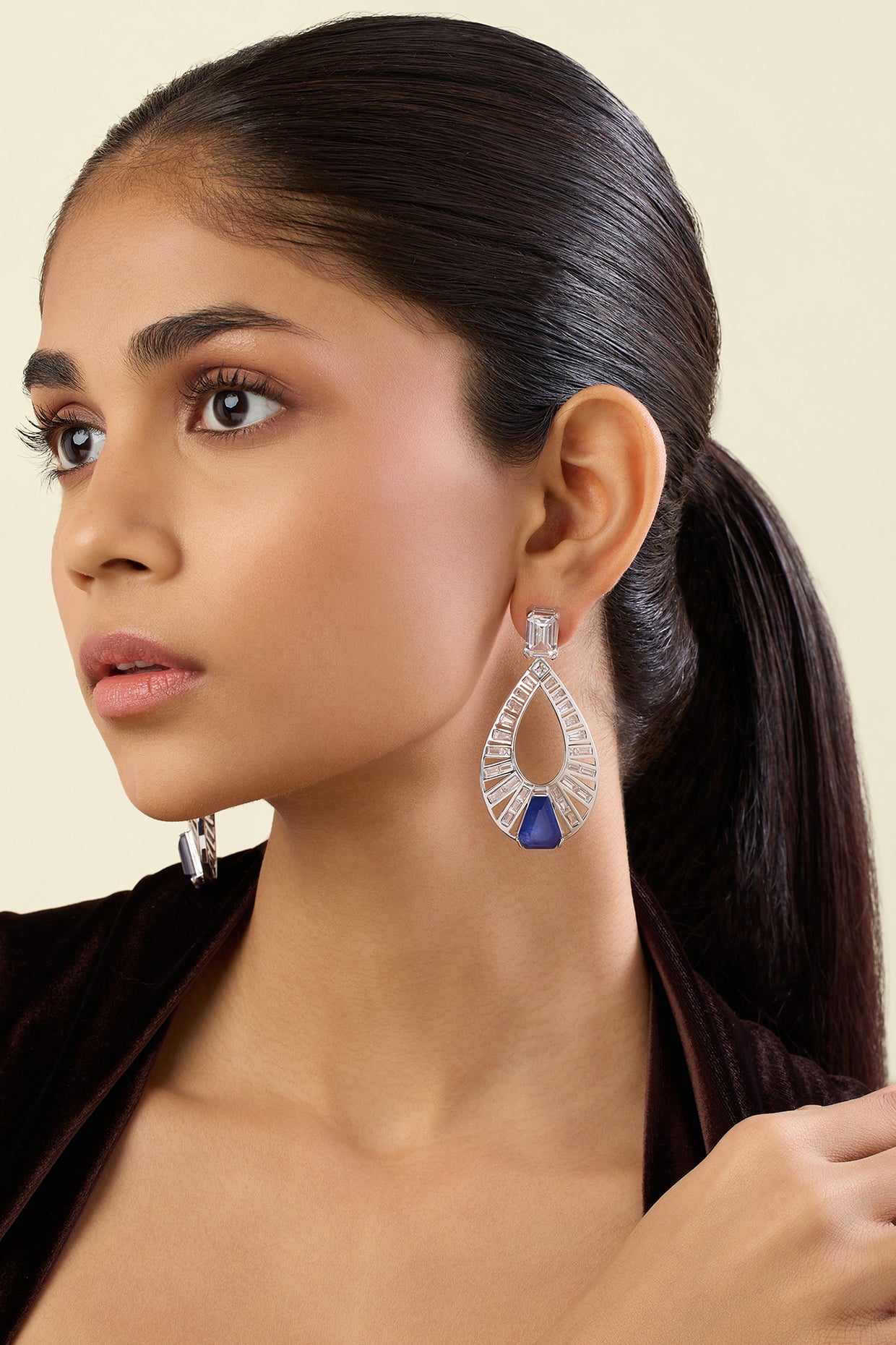 Marquise Sapphire Danglers In Rhodium Plated