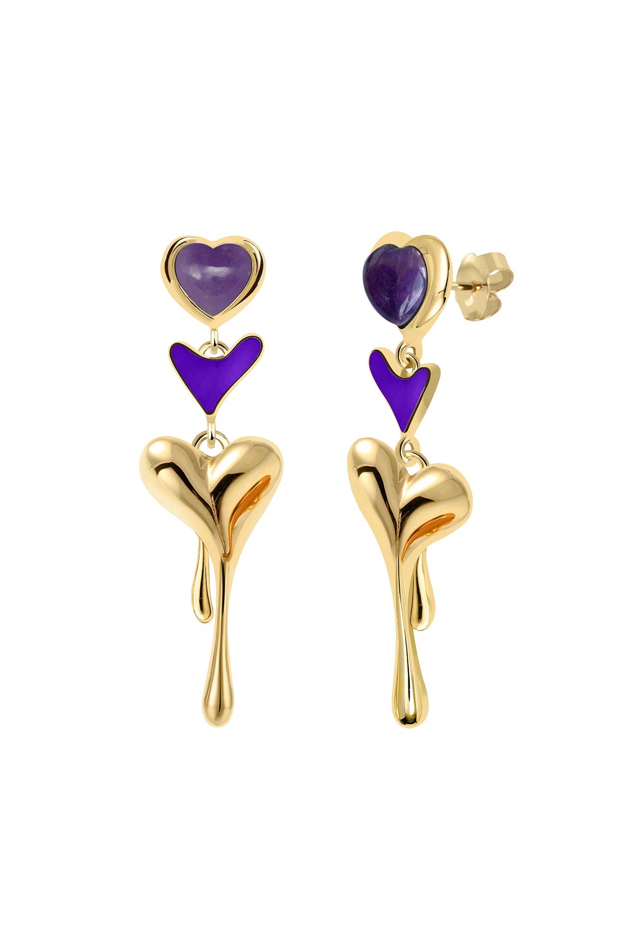 18Kt Gold Plated Amethyst All Heart Drop Earrings