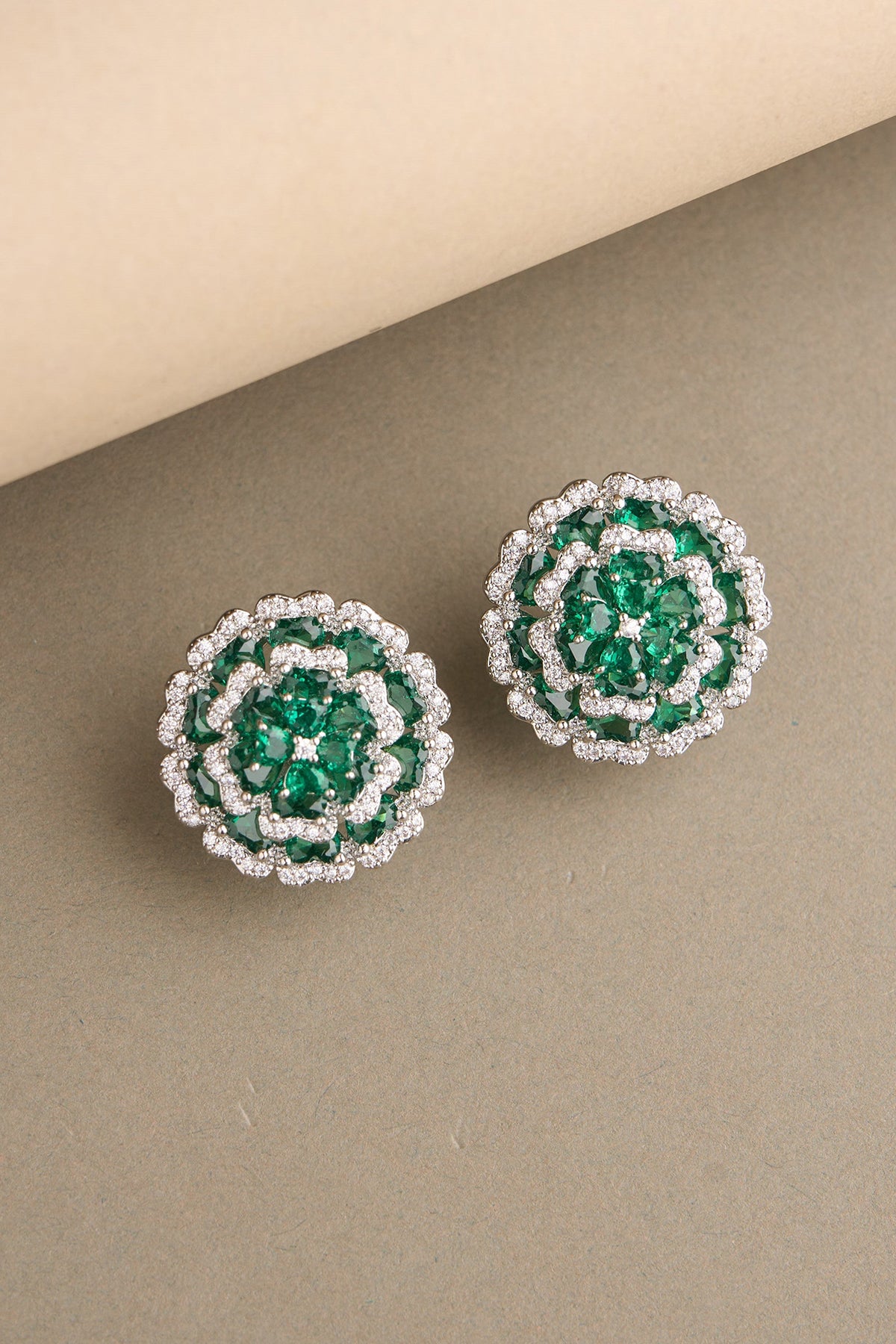 Green Double Flower Earrings