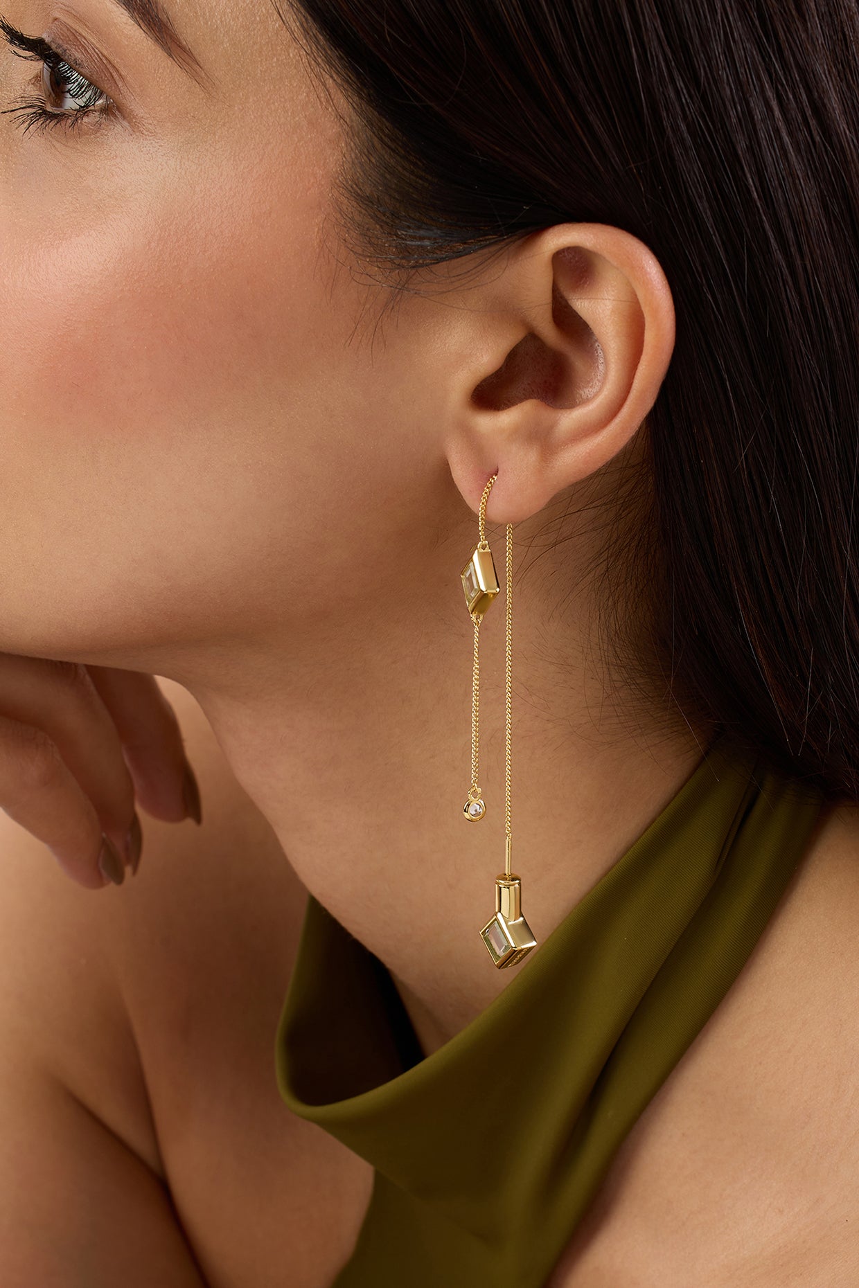 Ayaana Diamond Mirror Needle-Thread Delicate Earrings 18Kt Gold Plated