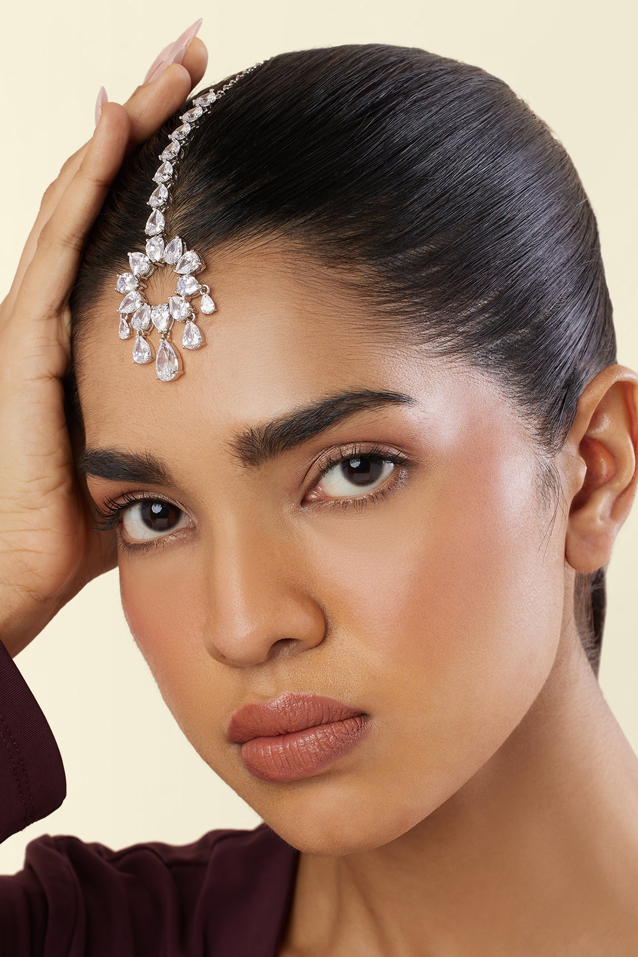 Celestial Radiance Maangtika In Rhodium Plating