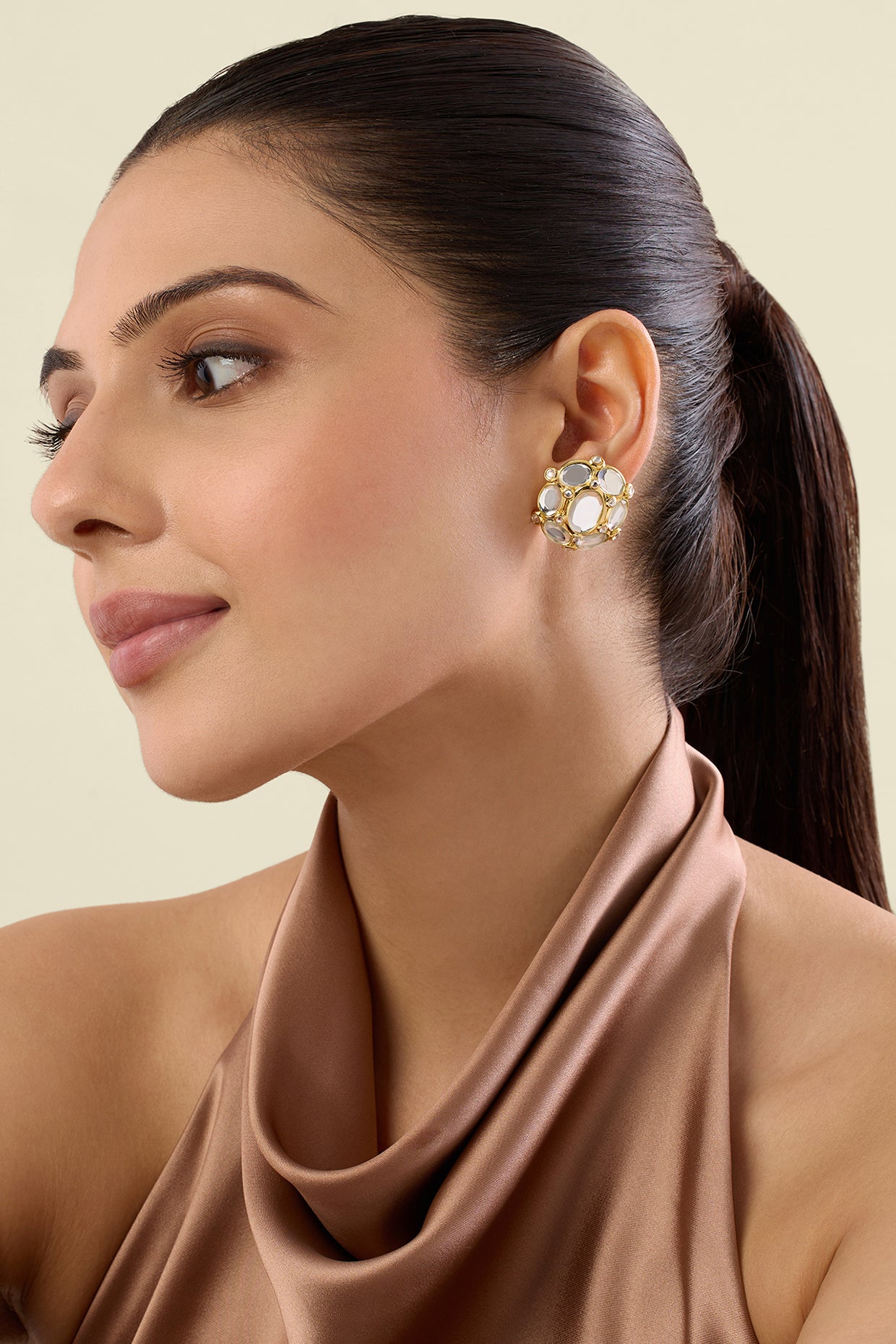 Limelight Oval Mirror Mega Stud Earrings 18Kt Gold Plated