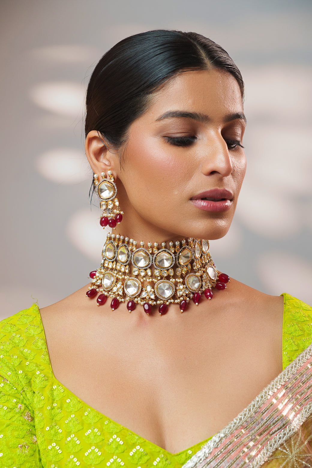 Sheya Red Polki Kundan Choker