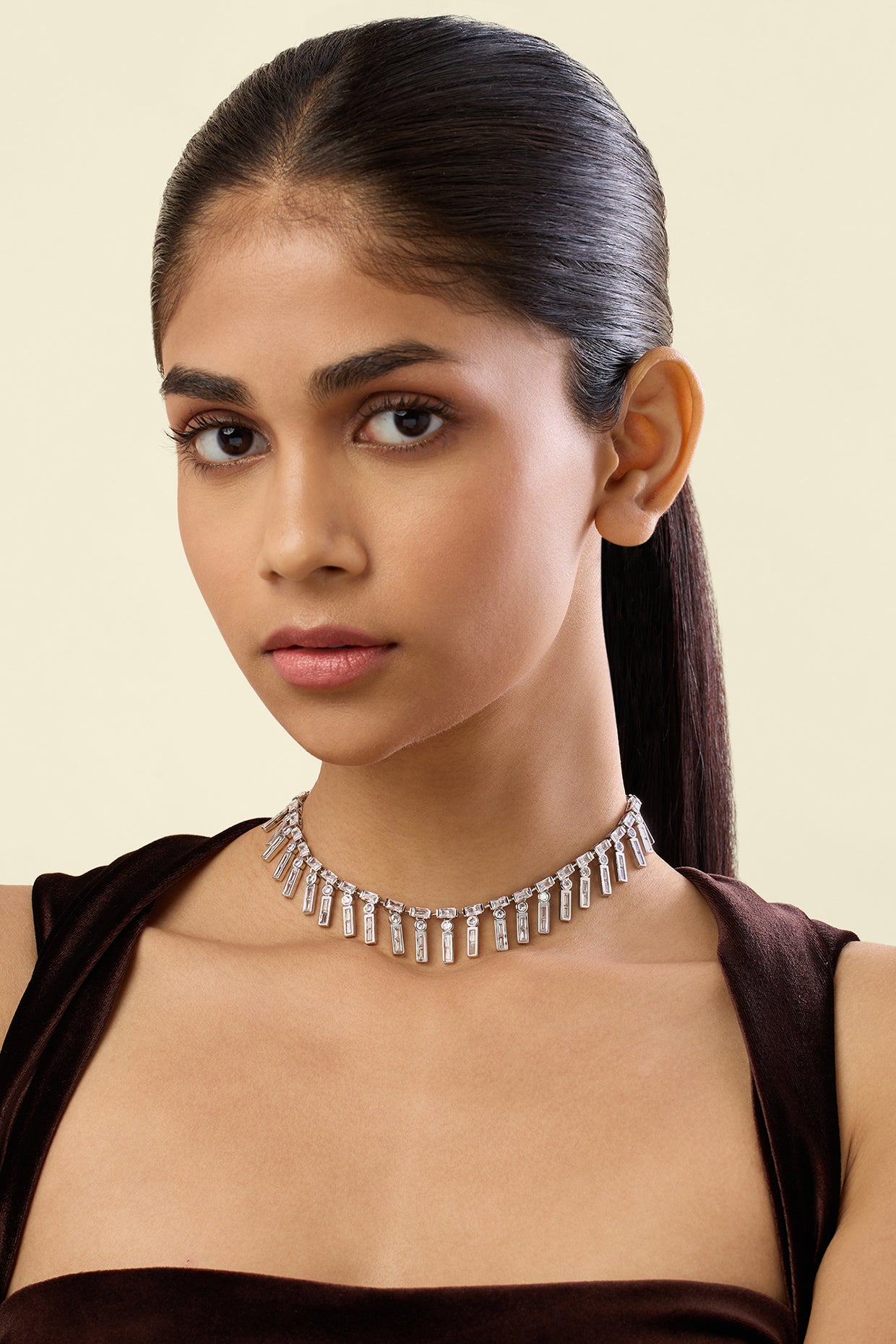 Margot Charm Necklace In Rhodium Plated