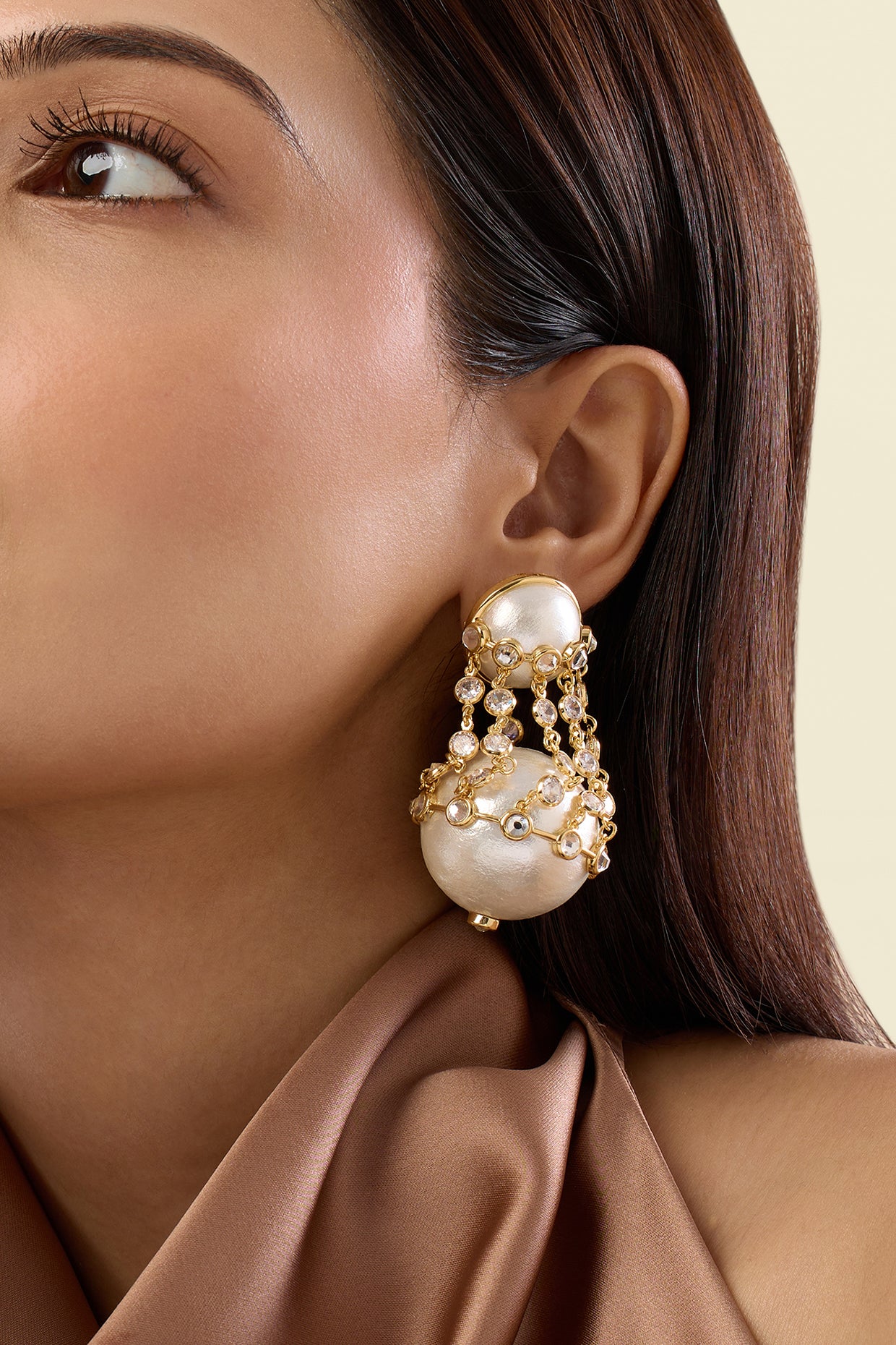 Limelight Pearl & Chain Libra Earrings 18Kt Gold Plated