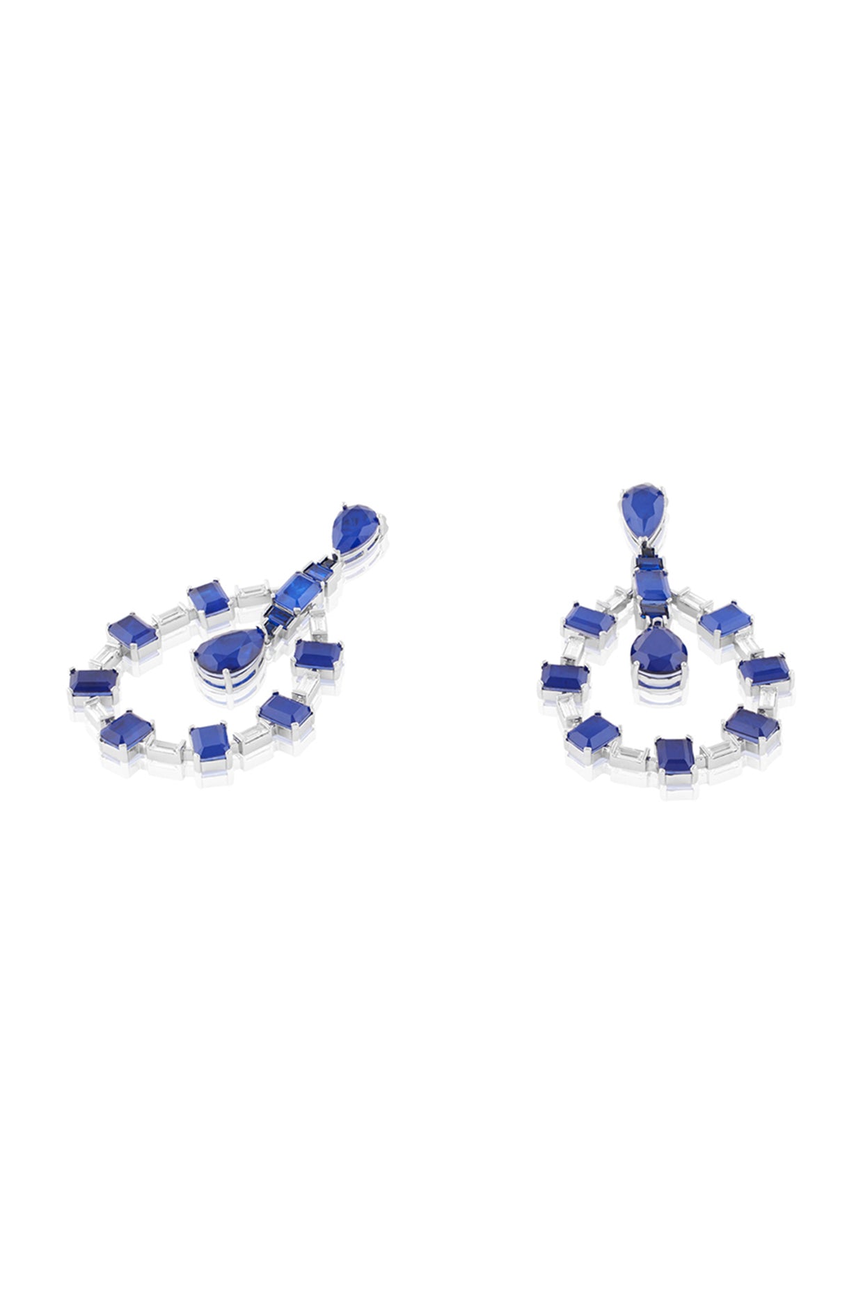 Sapphire Luxe Dangler Earrings In Rhodium Plating