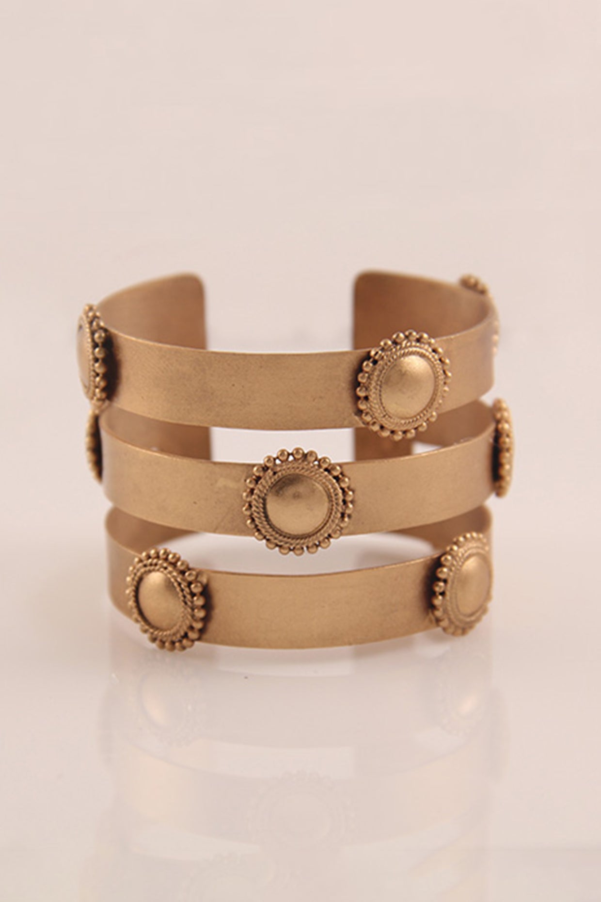 Gold Plated 3 Strip Cuff With 9 Chakra Alover