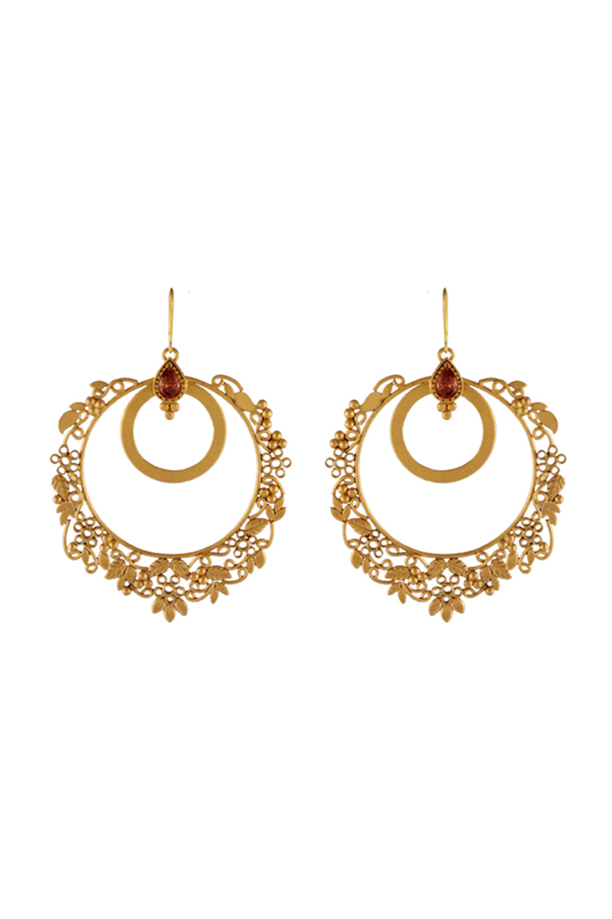 Round Gold Drop Bali Earrings with Crystals Worn By Keerthy Suresh