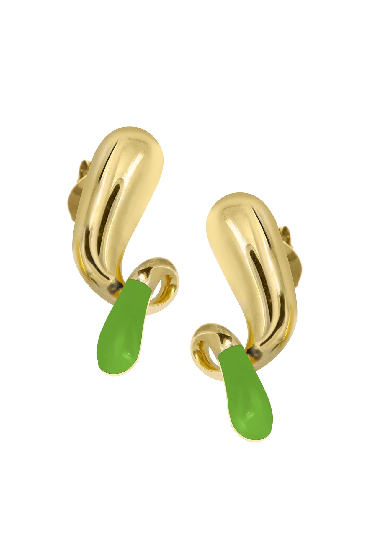18Kt Gold Plated Green Pebble Pop Drop Earrings