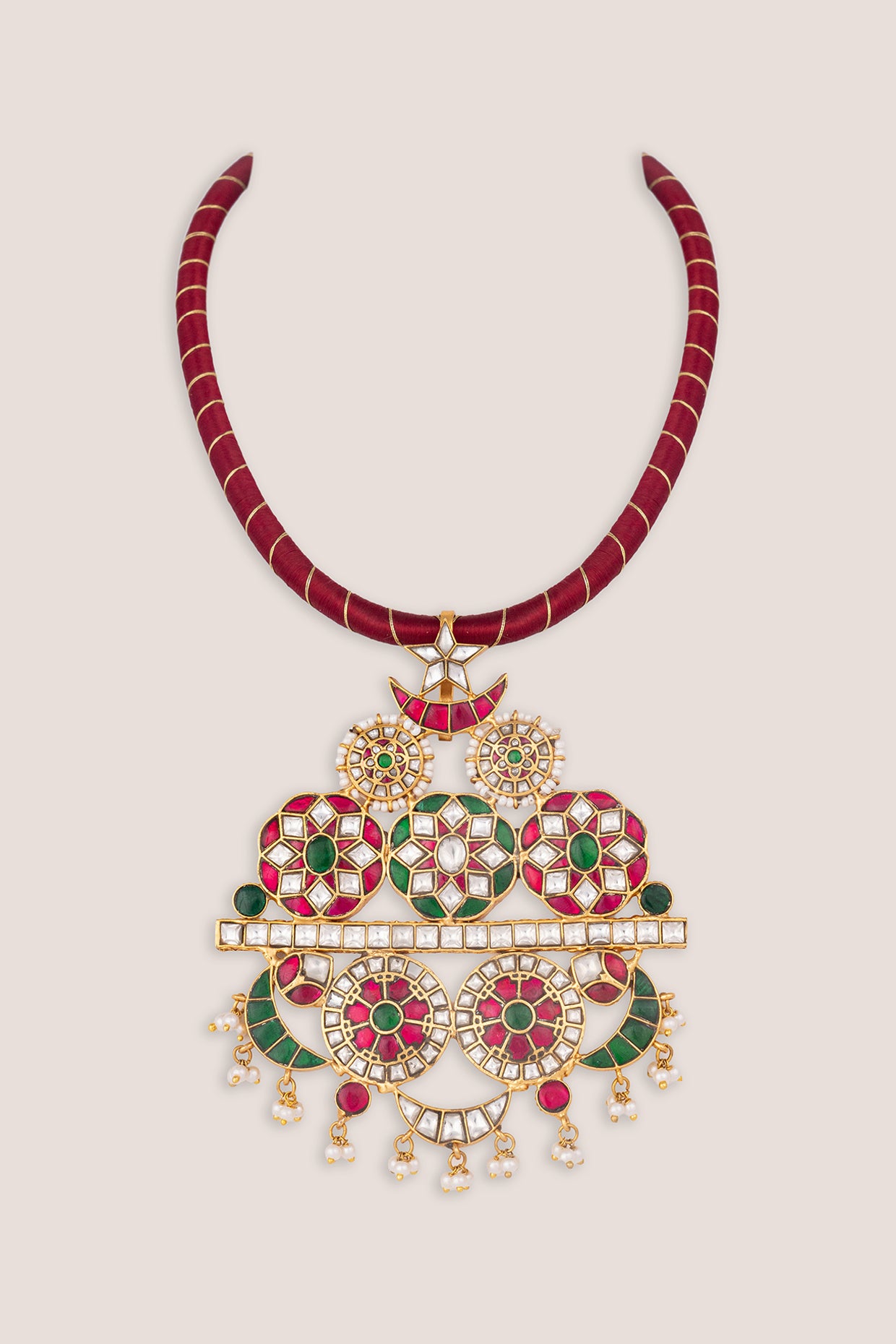 Avira Pink Green Kundan Necklace Set