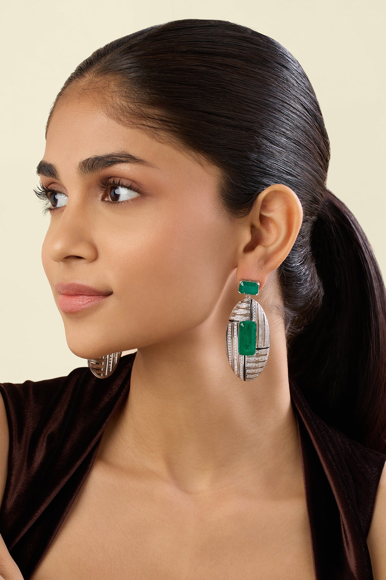 Bijou Statement Danglers In Rhodium Plated