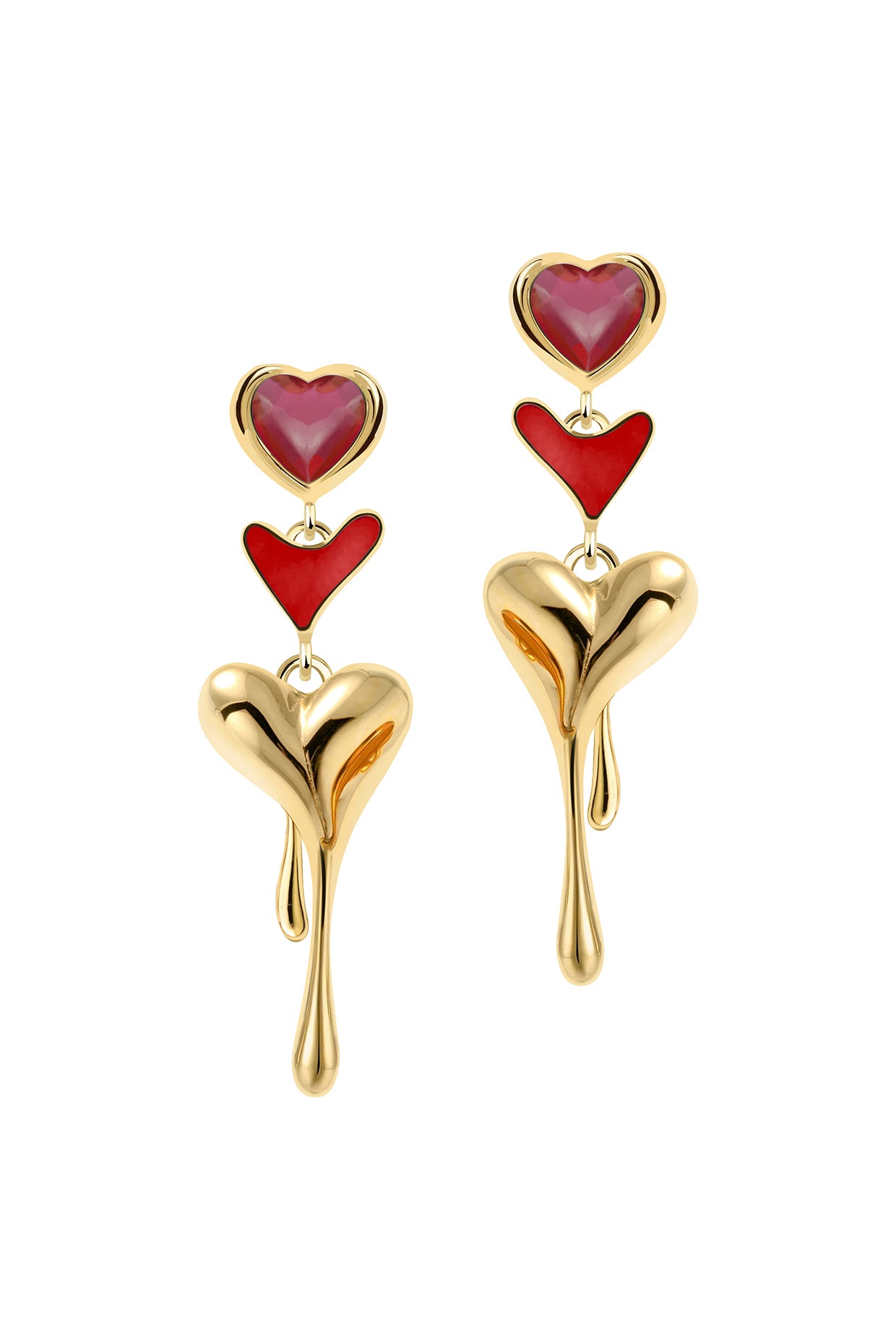 18Kt Gold Plated Ruby All Heart Drop Earrings