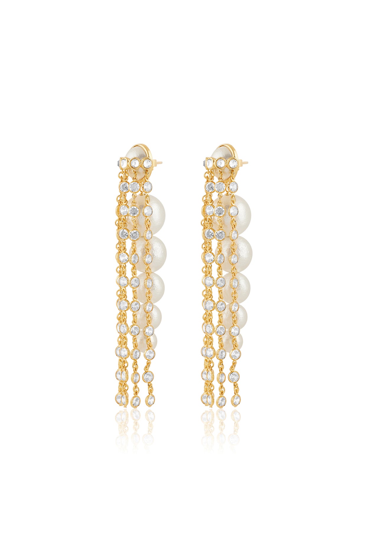 Limelight Pearl & Chain Long Earrings 18Kt Gold Plated