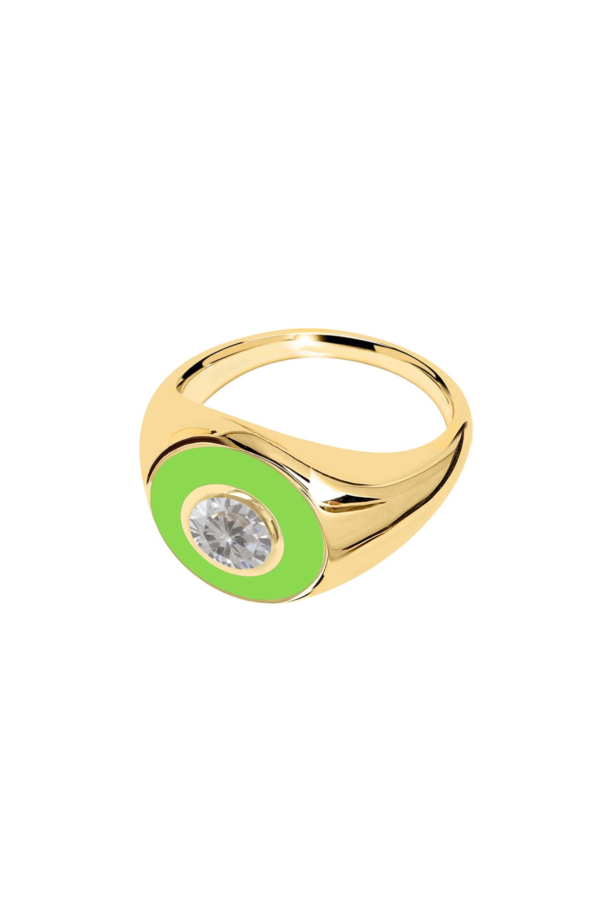 18Kt Gold Plated Eyes On Me Green Signet Ring