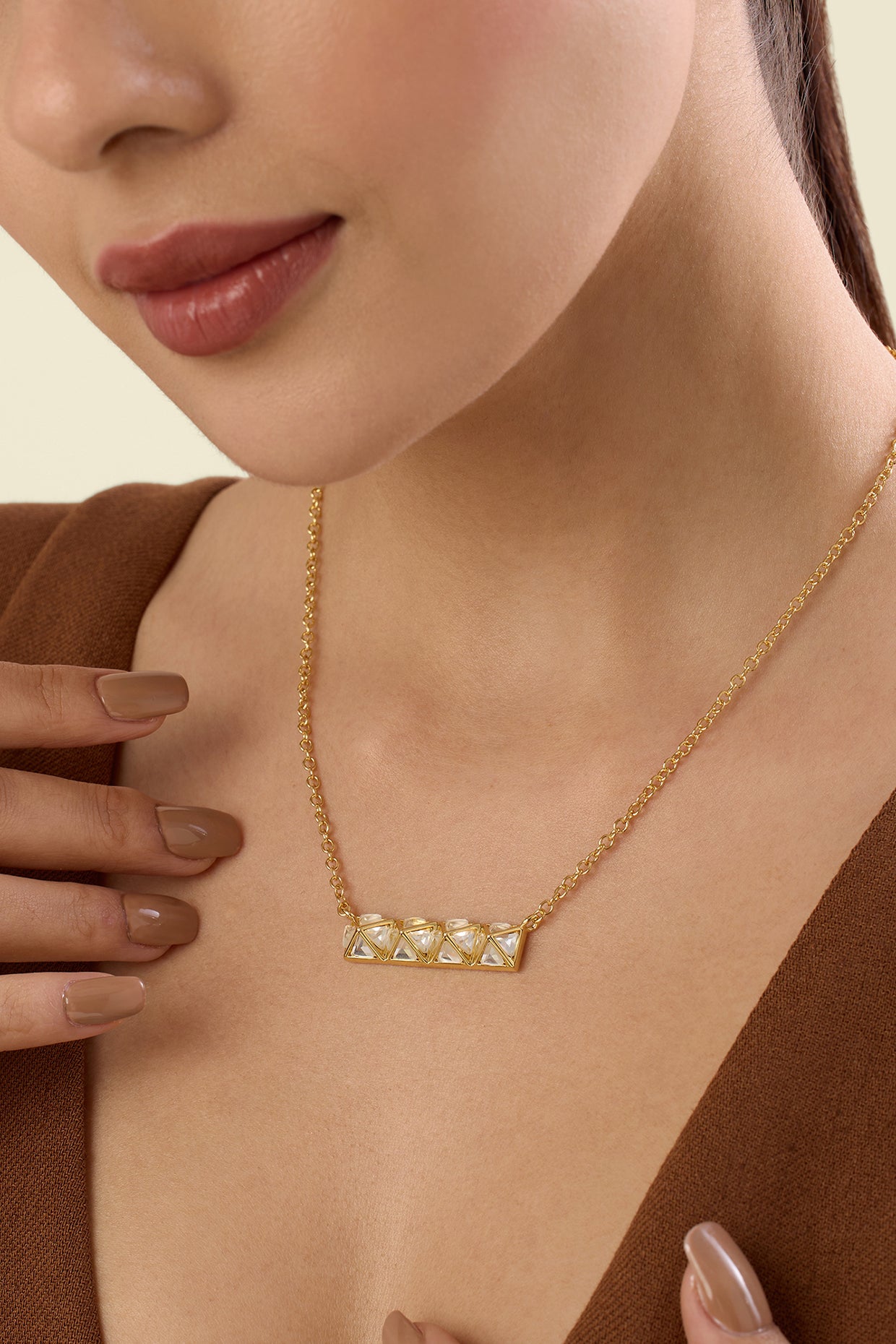 Pyramid Mirror Pendant Necklace 18Kt Gold Plated