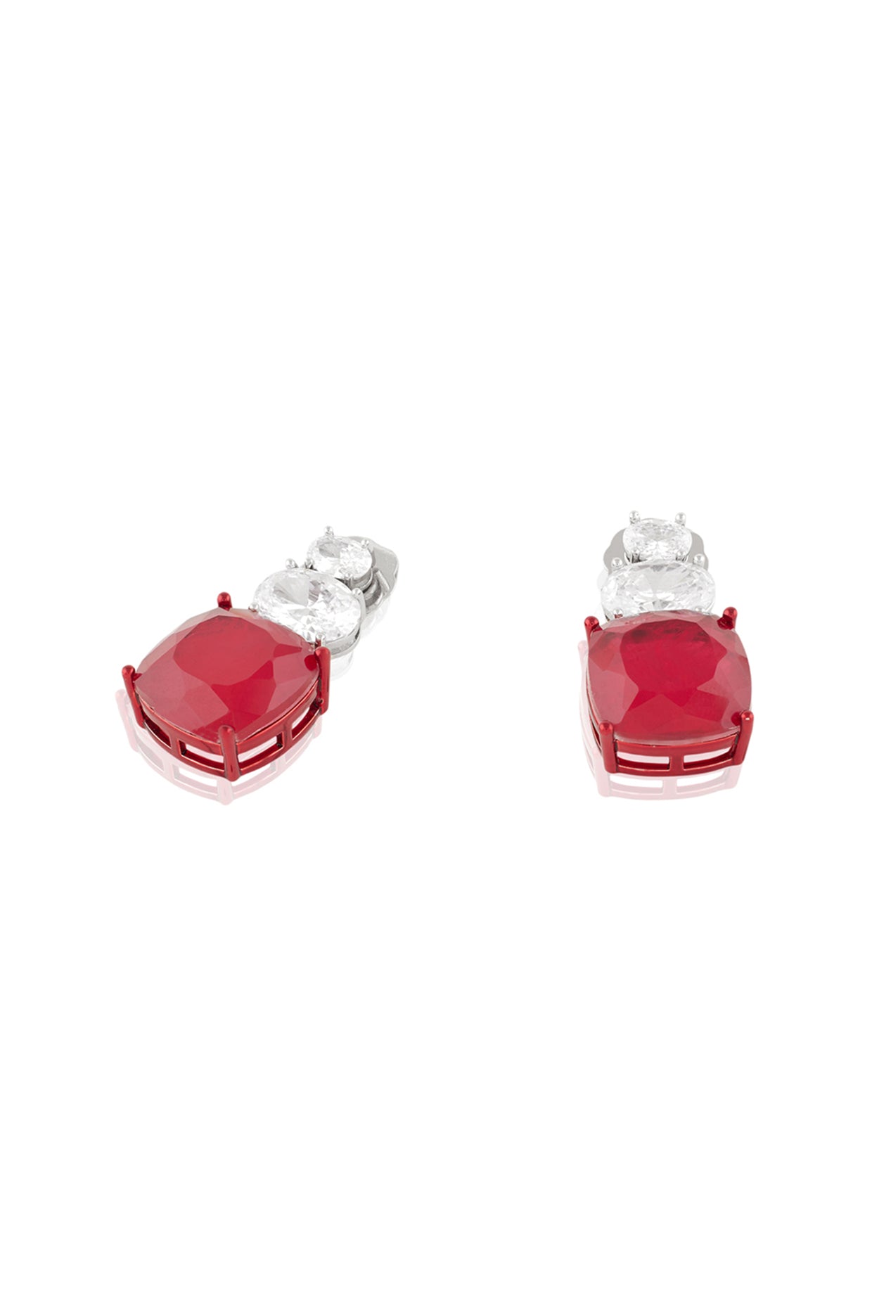 Crimson Elegance Dangler Earrings In Rhodium Plating