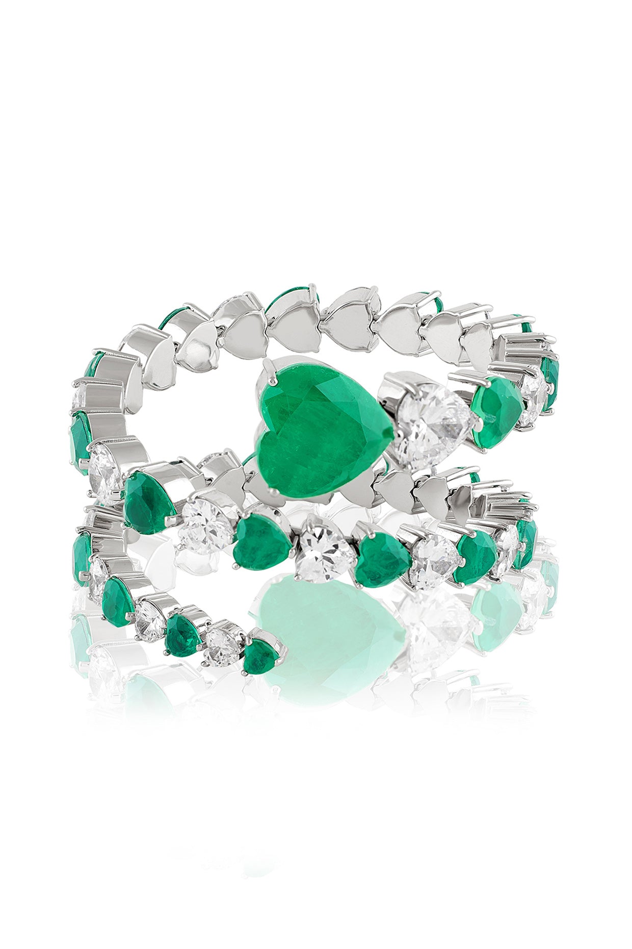 Emerald Enchantment Wrap Cuff In Rhodium Plating