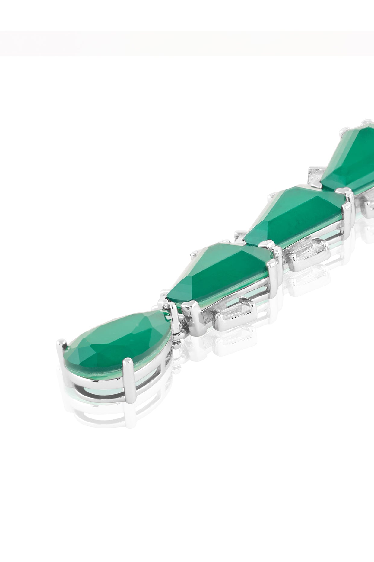 Metropole Emerald Danglers In Rhodium Plated