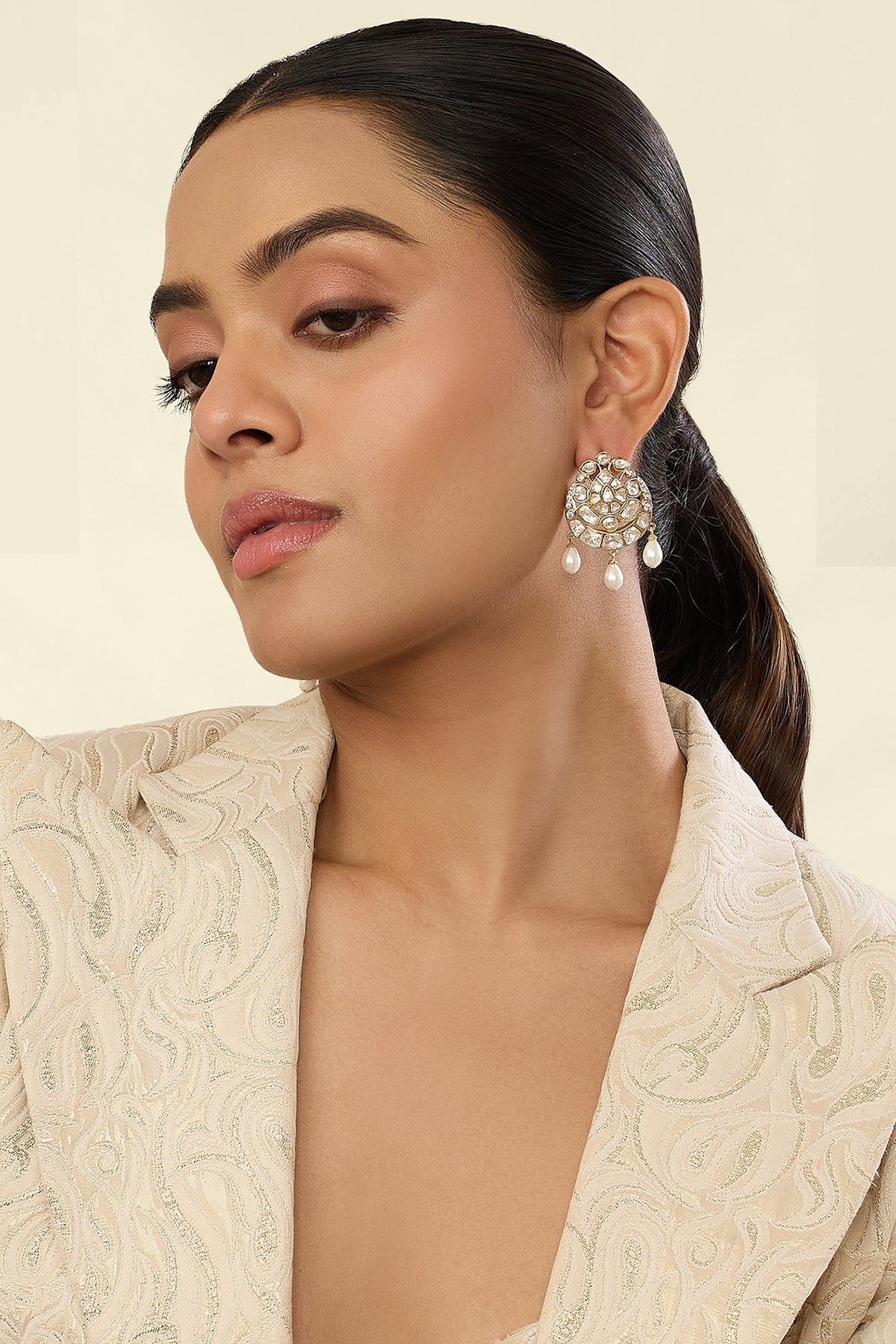 Polki Diadem Pearl Earrings