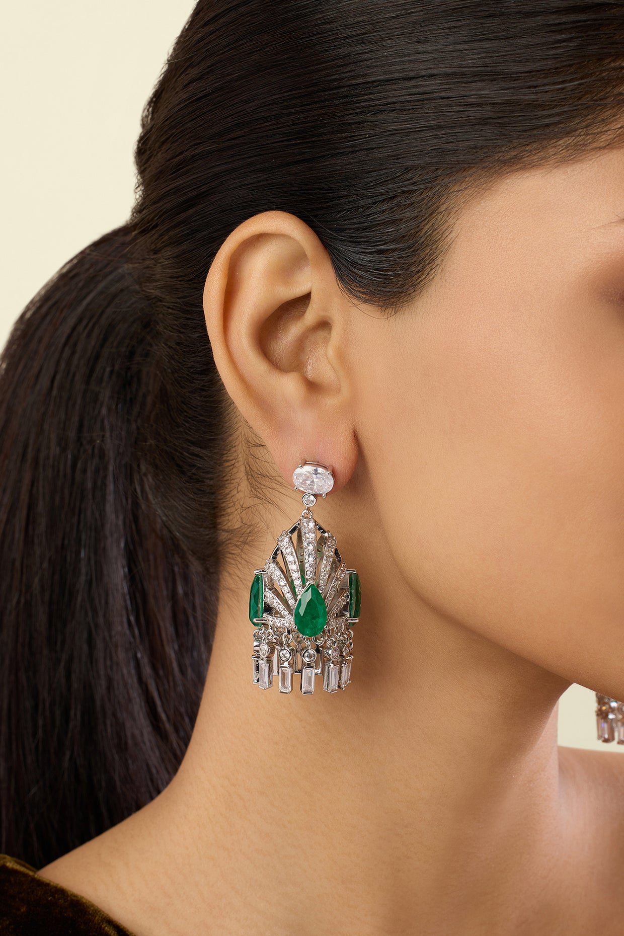 Atelier Statement Danglers In Rhodium Plated