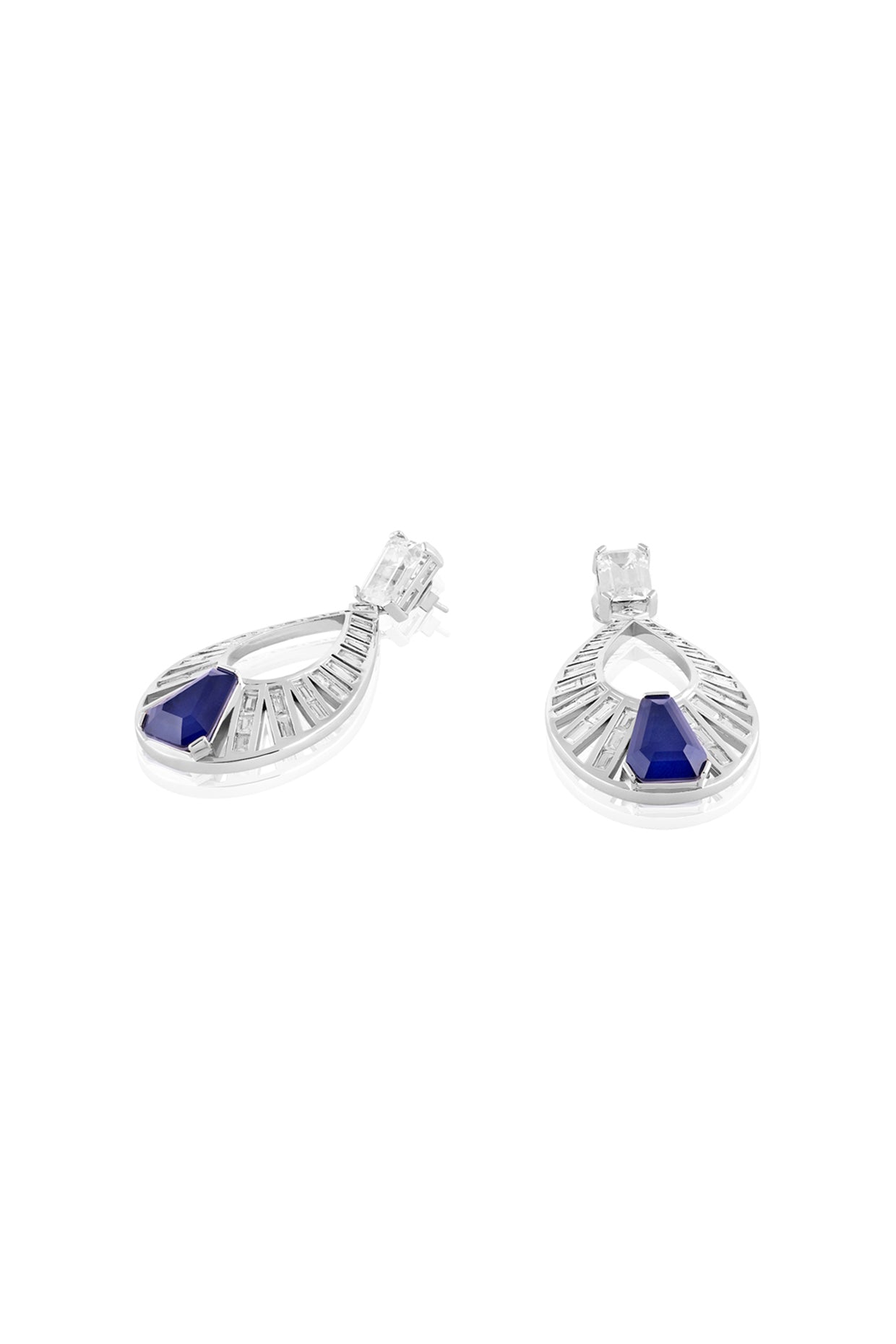Marquise Sapphire Danglers In Rhodium Plated