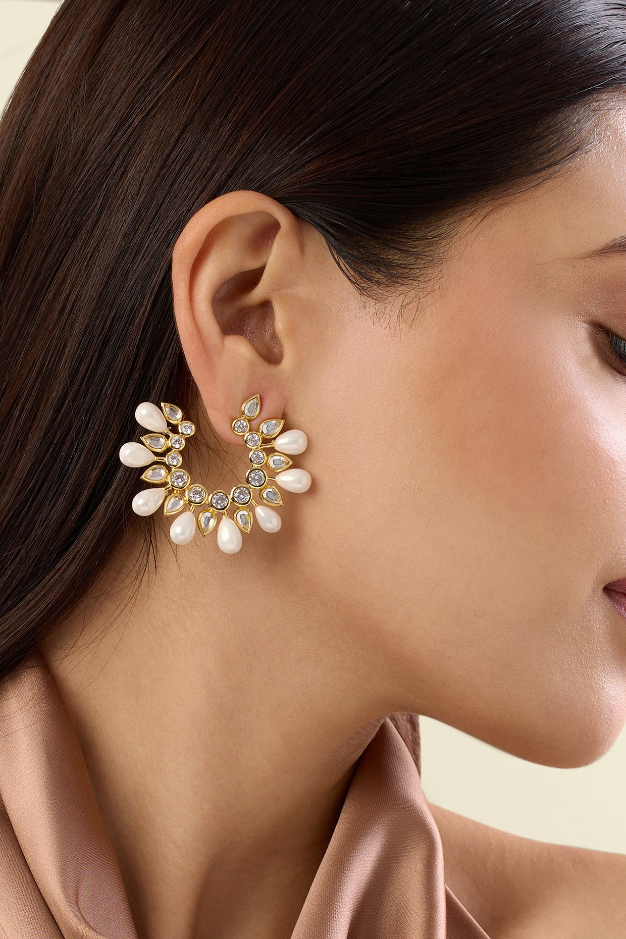 Paradise Dew Pearl Hoop Earrings 18Kt Gold Plated