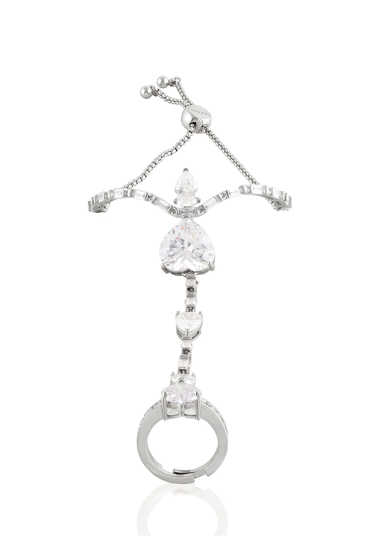 Celeste Heart Bolo Bracelet In Rhodium Plating