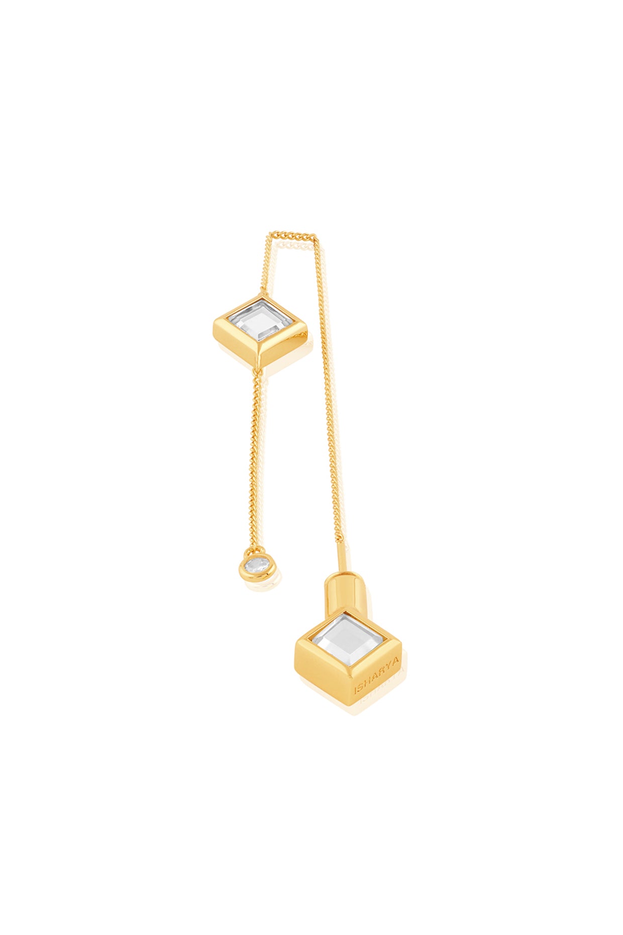 Ayaana Diamond Mirror Needle-Thread Delicate Earrings 18Kt Gold Plated