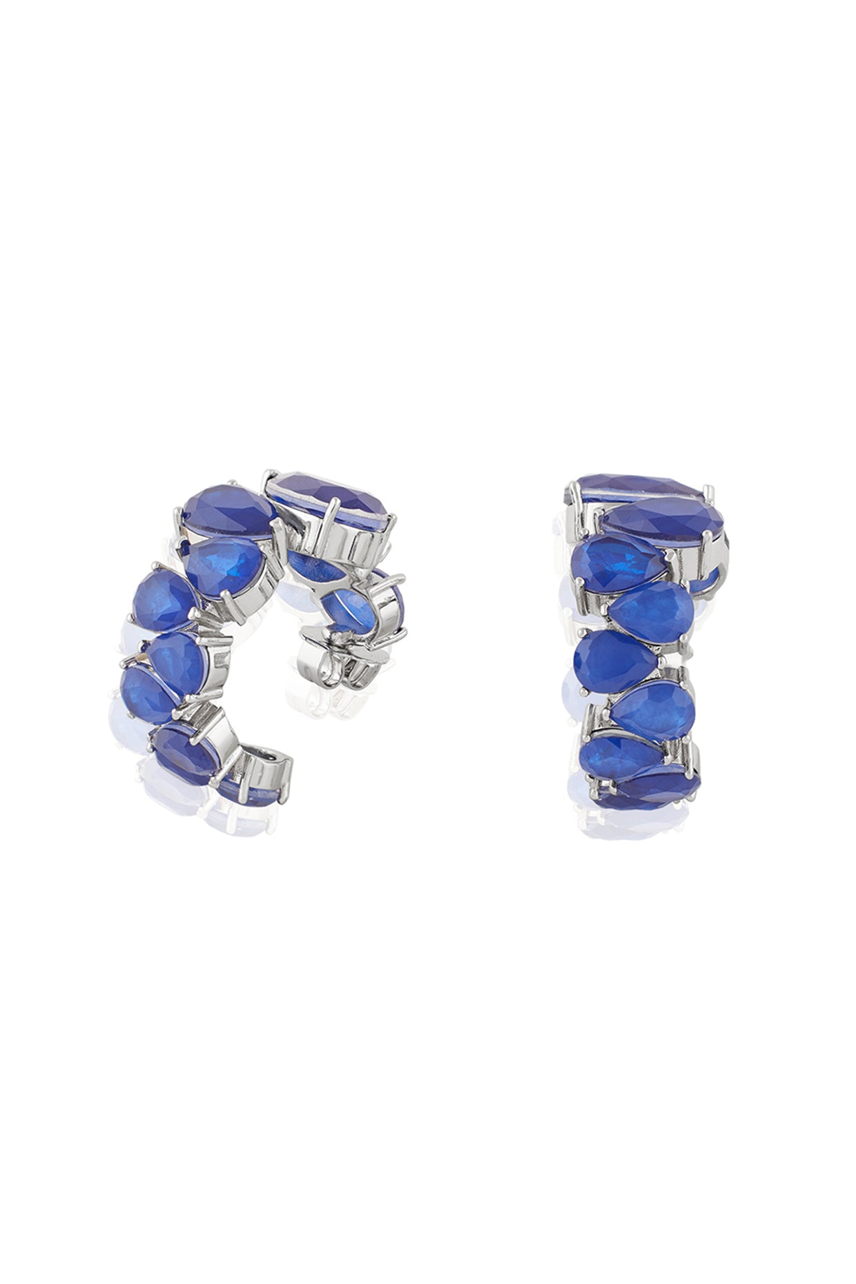 Sapphire Glow Statement Hoops In Rhodium Plating