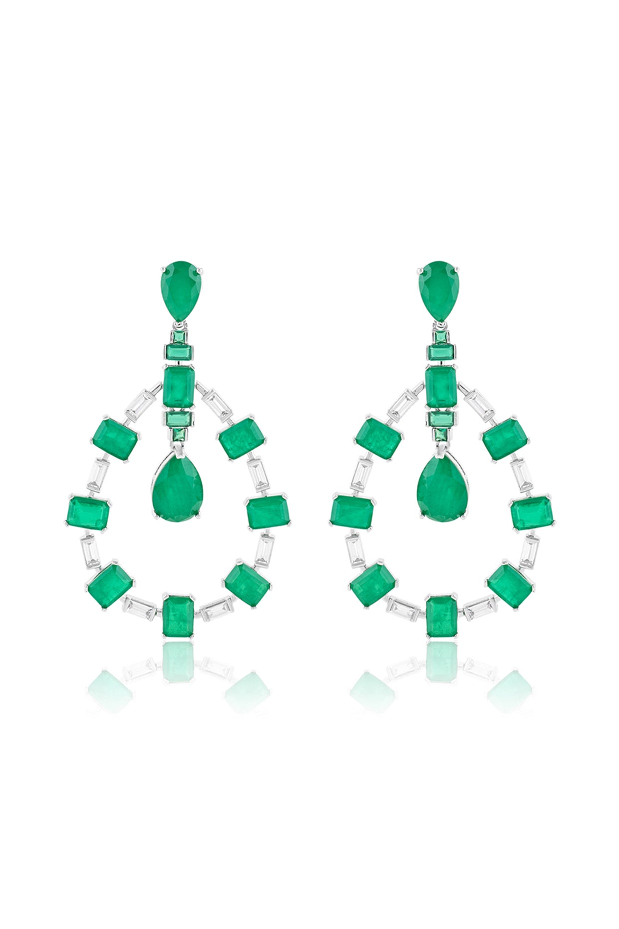 Emerald Luxe Dangler Earrings In Rhodium Plating