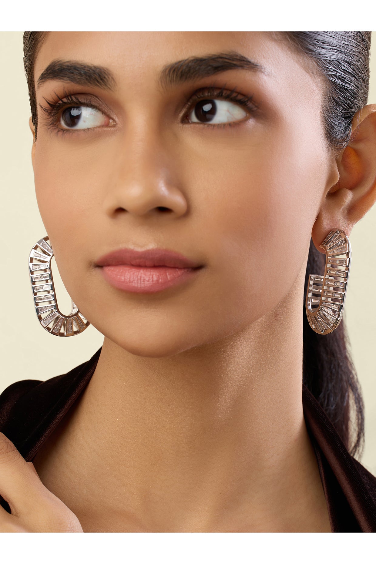 Rhombo Diamante Hoops In Rhodium Plated
