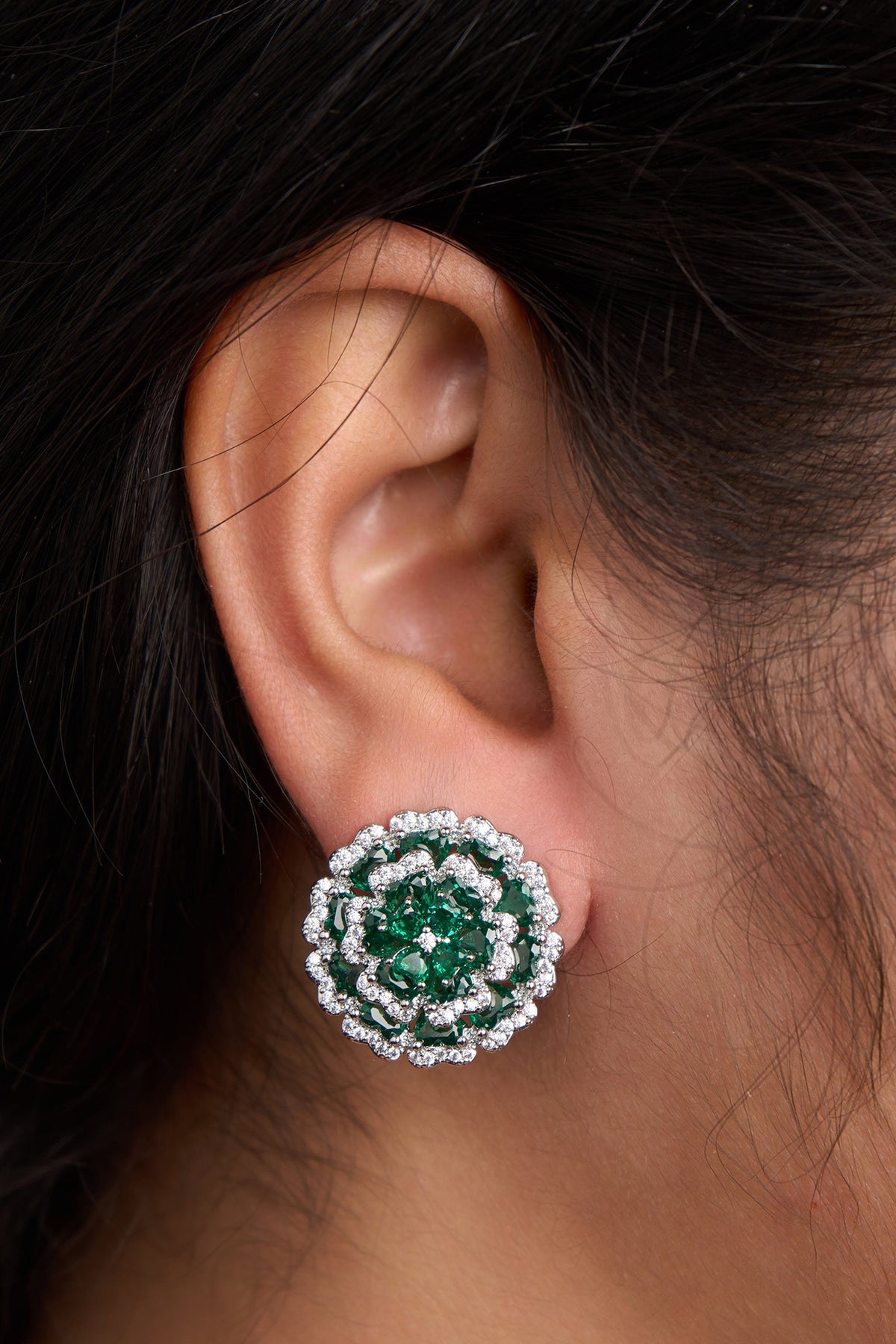 Green Double Flower Earrings