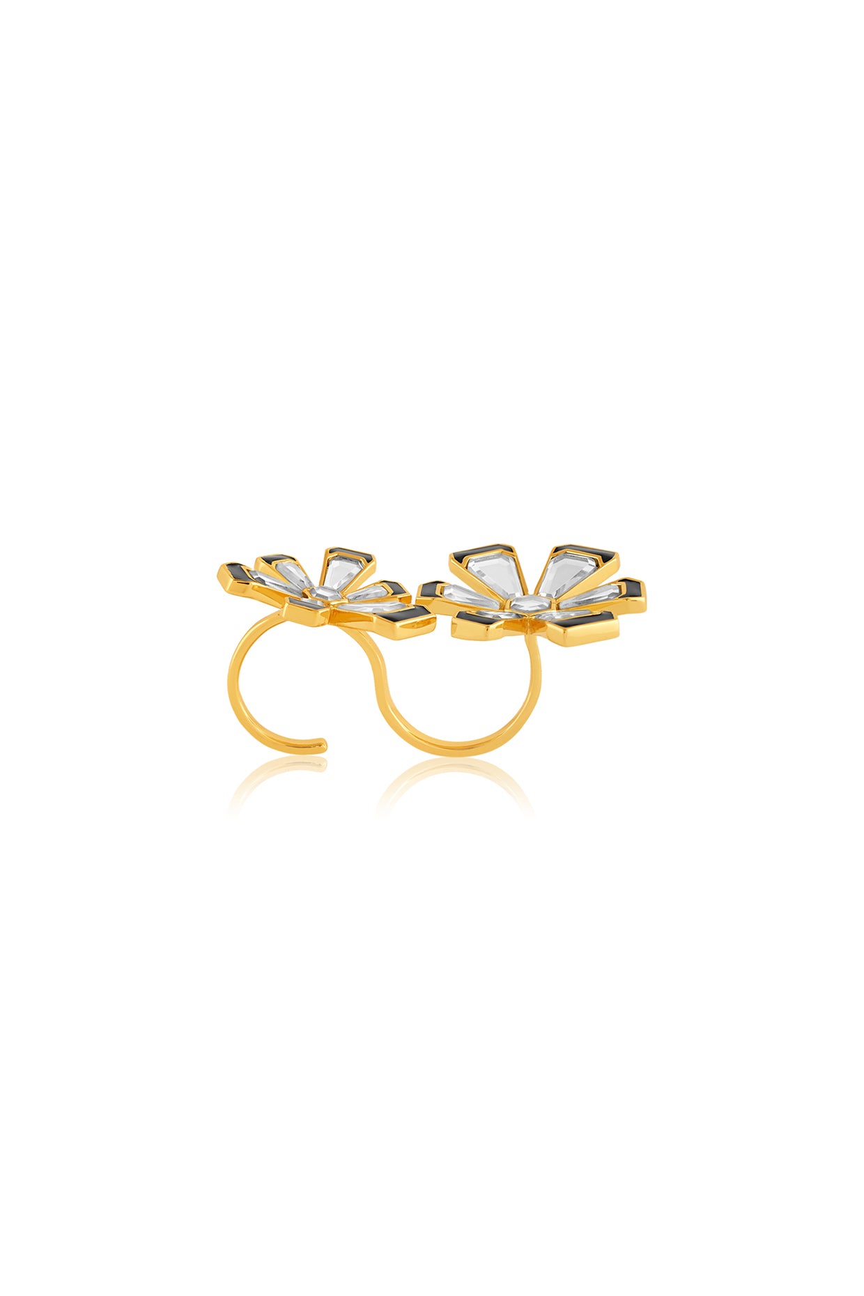 AyaanaTwoFingerMirrorAndEnamelRing 18Kt Gold Plated