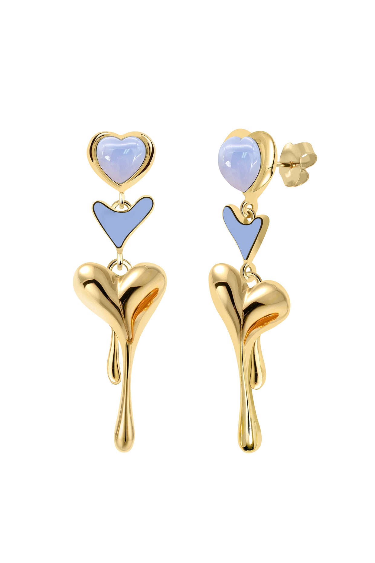 18Kt Gold Plated Natural Calcedony All Heart Drop Earrings
