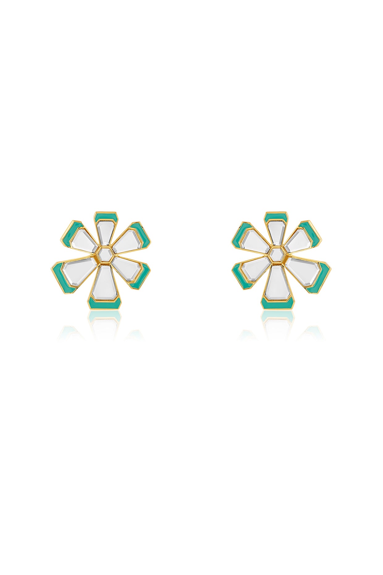 Ayaana Blue Enamel Flower Stud 18Kt Gold Plated