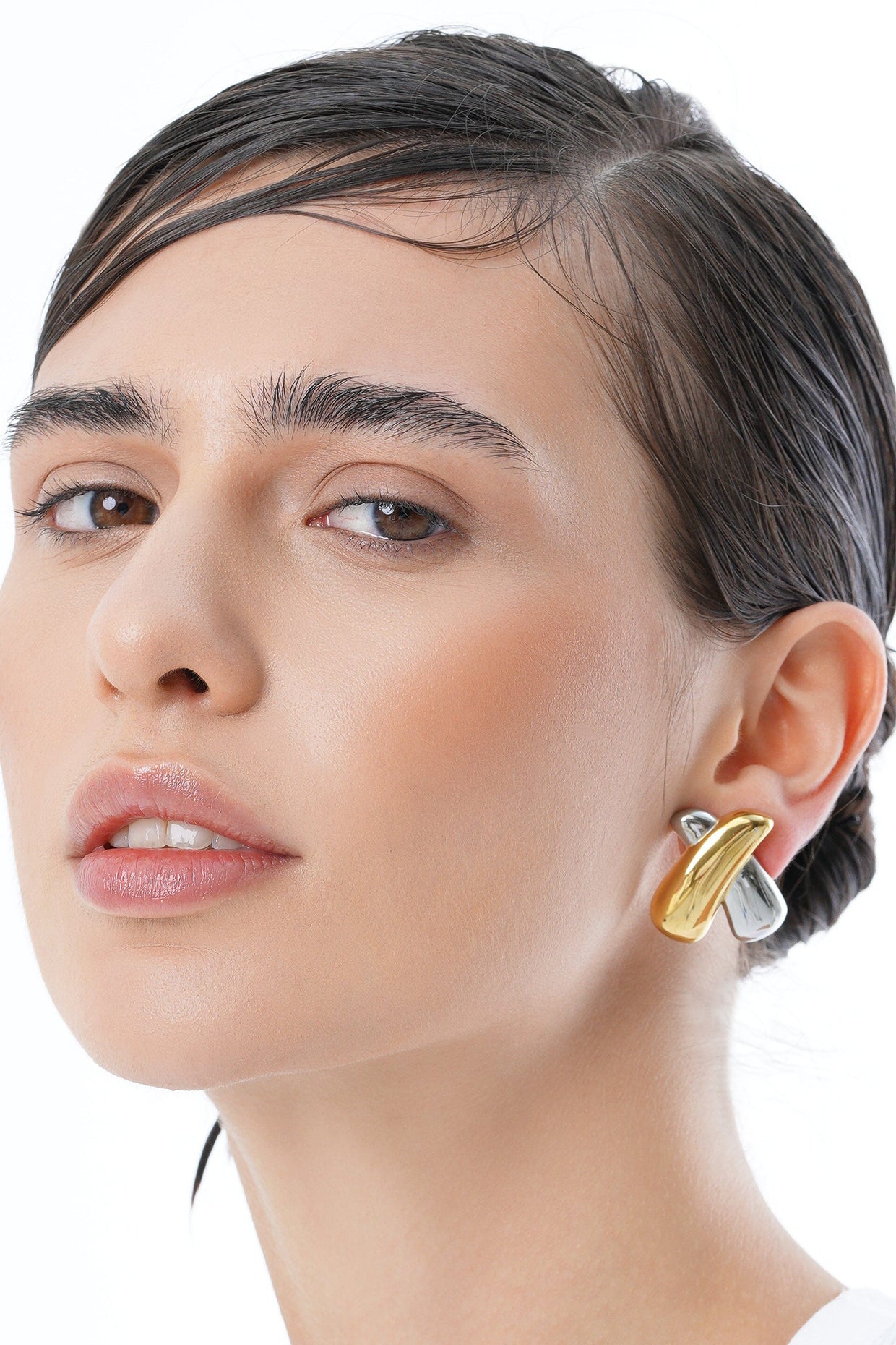 18Kt Gold Plated Horn Dual Earrings