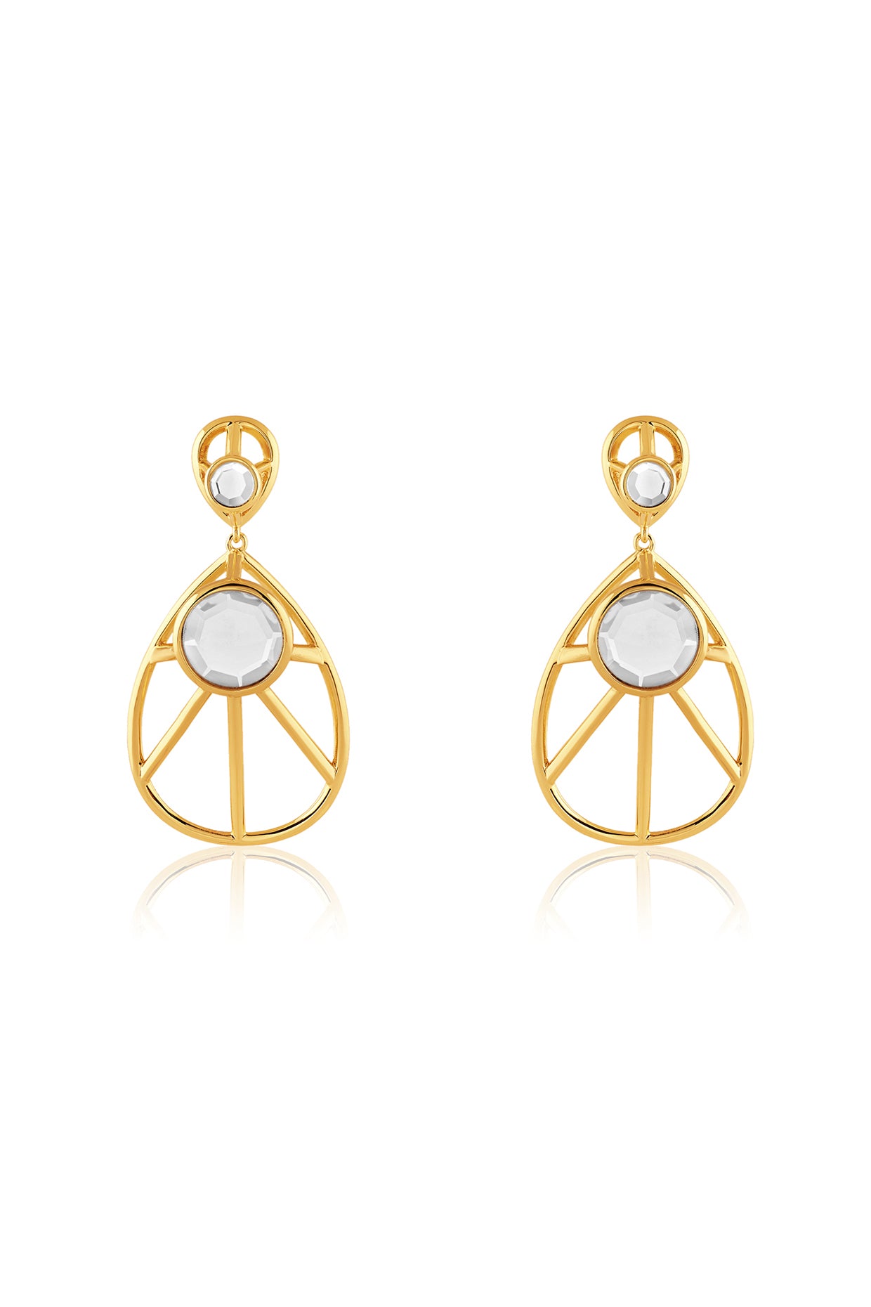 Ayaana Filigree And Mirror Drop Earrings 18Kt Gold Plated