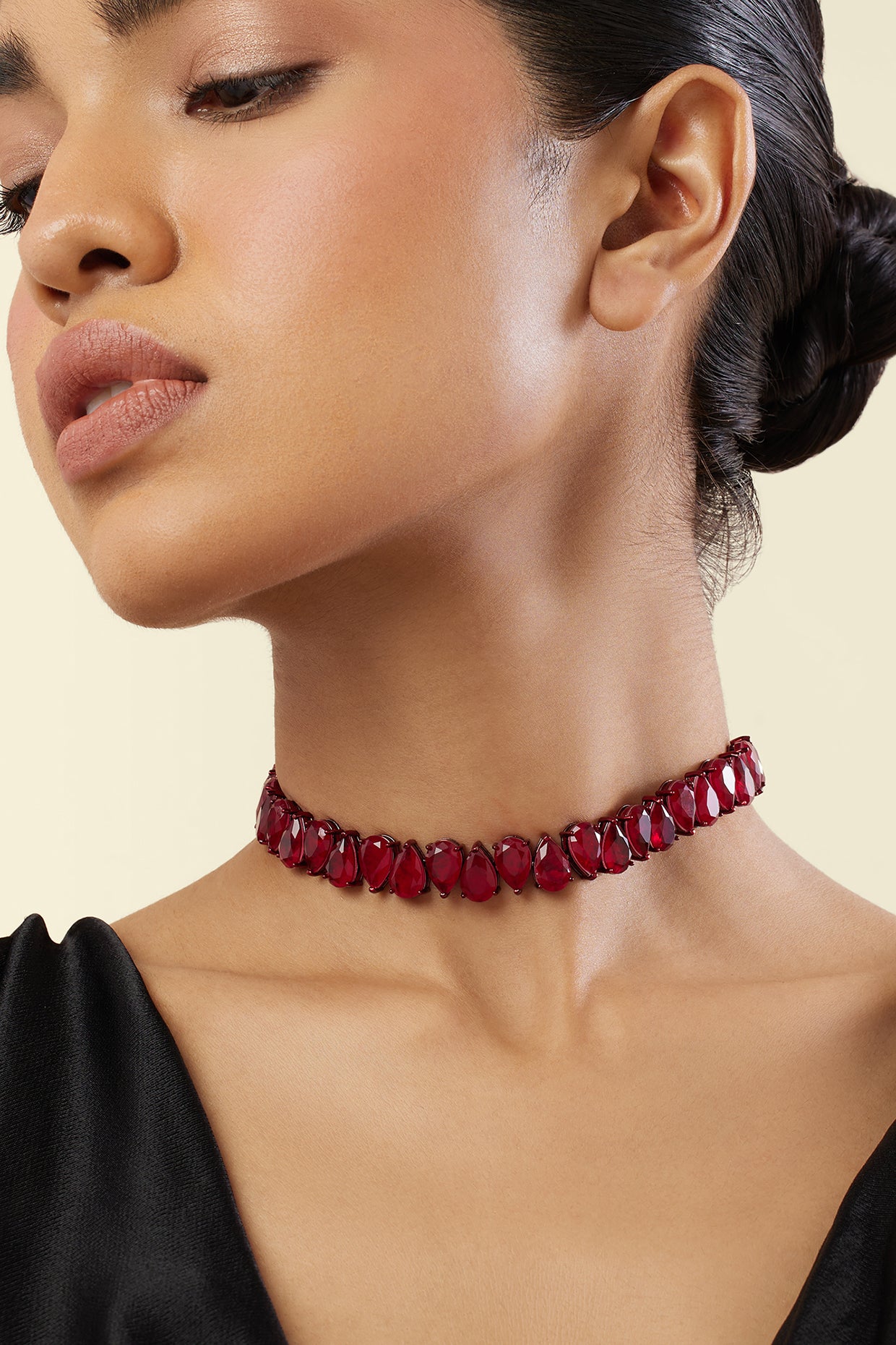 Elysian Ruby Choker Necklace In Rhodium Plating